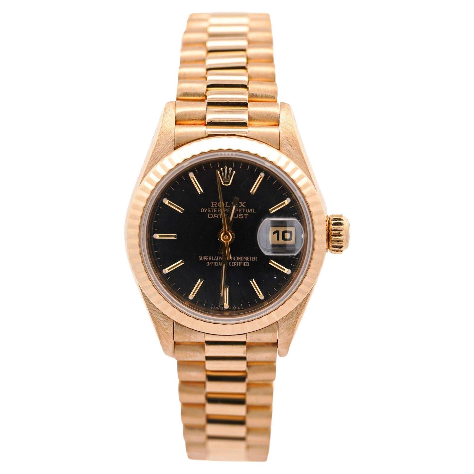 Rolex Datejust 69178 Reloj Brazalete Presidencial Esfera Negra Oro Amarillo 18K en venta
