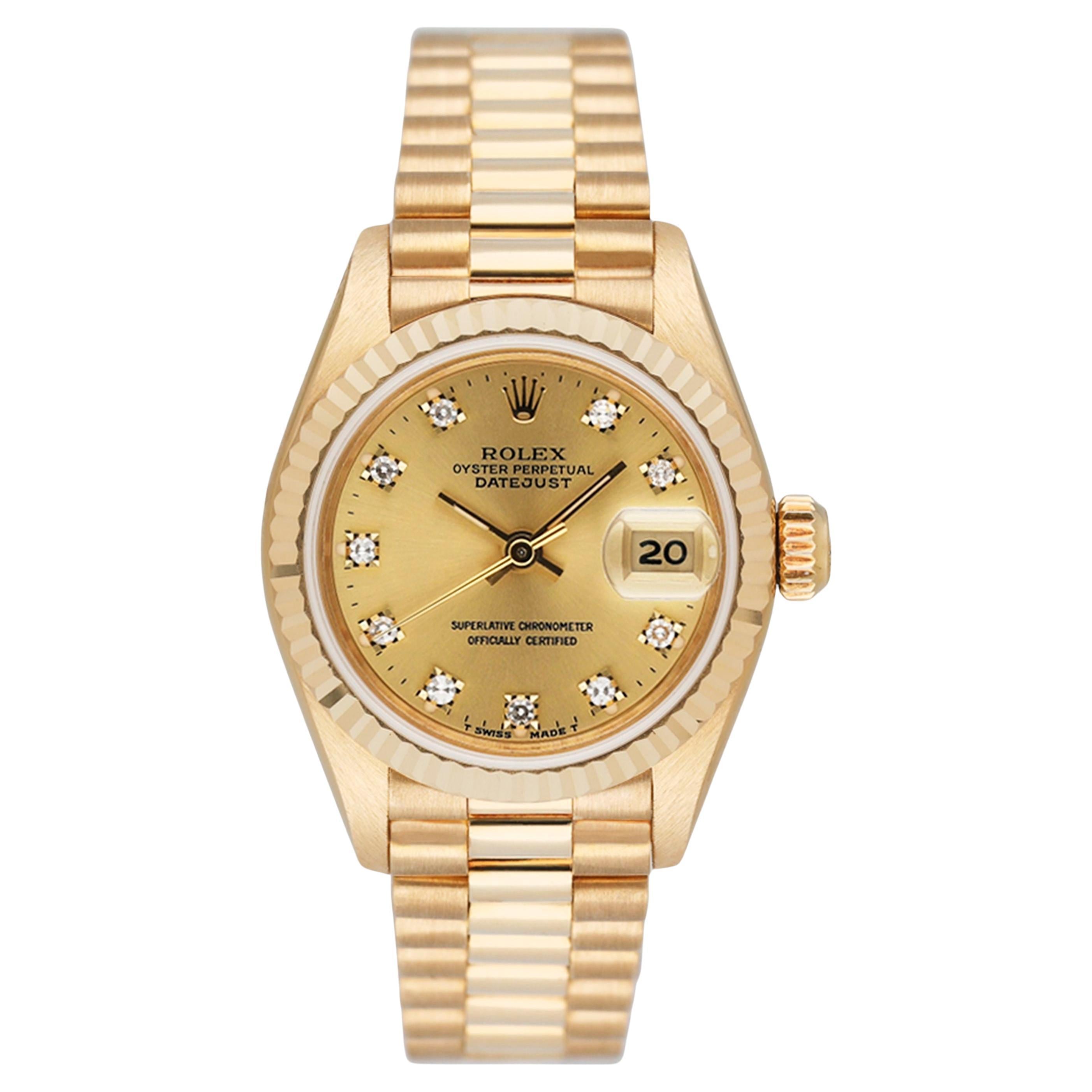 Rolex Datejust 69178 18K Yellow Gold Diamond Champagne Dial Ladies Watch For Sale