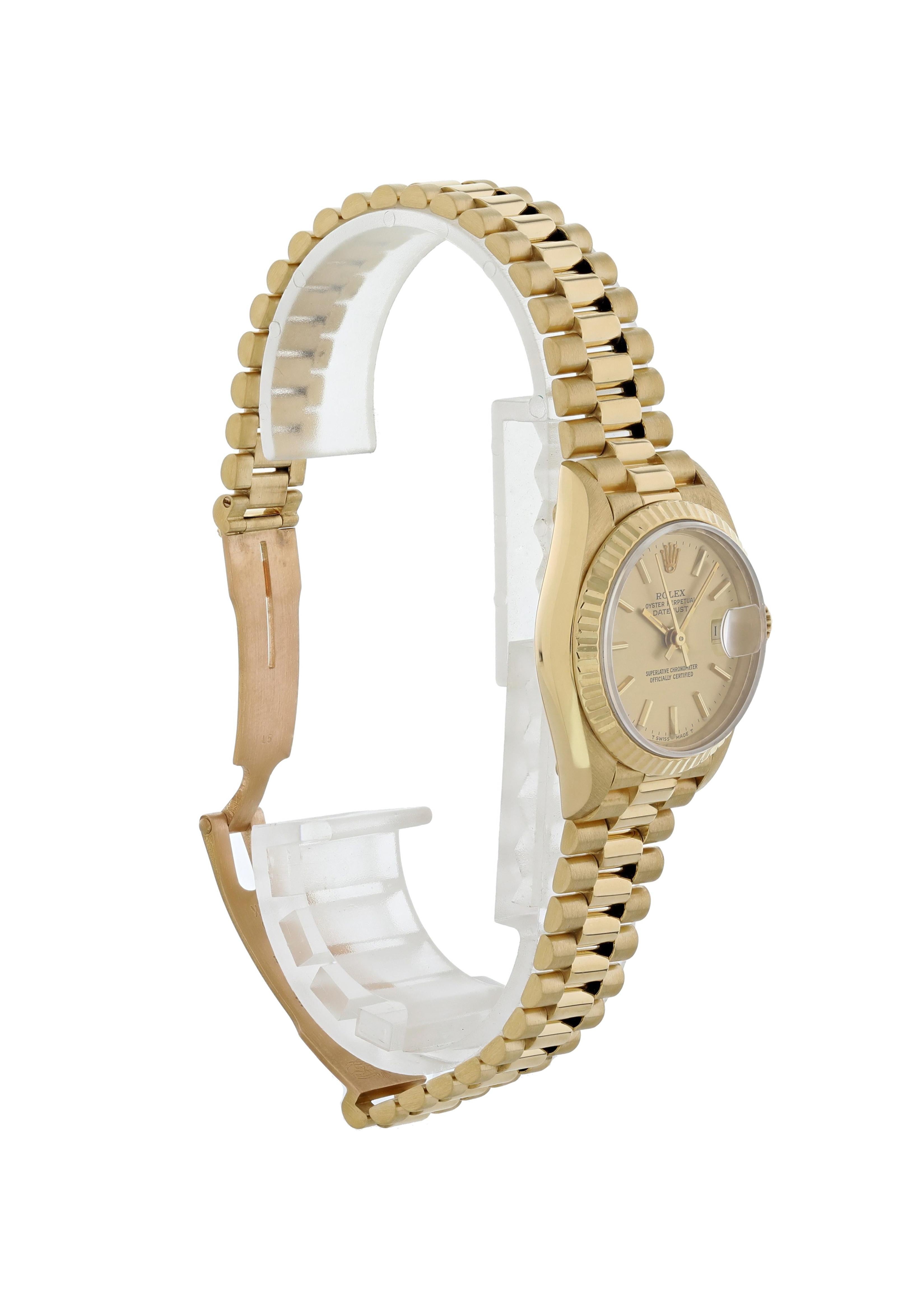 Rolex Datejust 69178 18 Karat Yellow Gold Ladies Watch In Excellent Condition For Sale In New York, NY