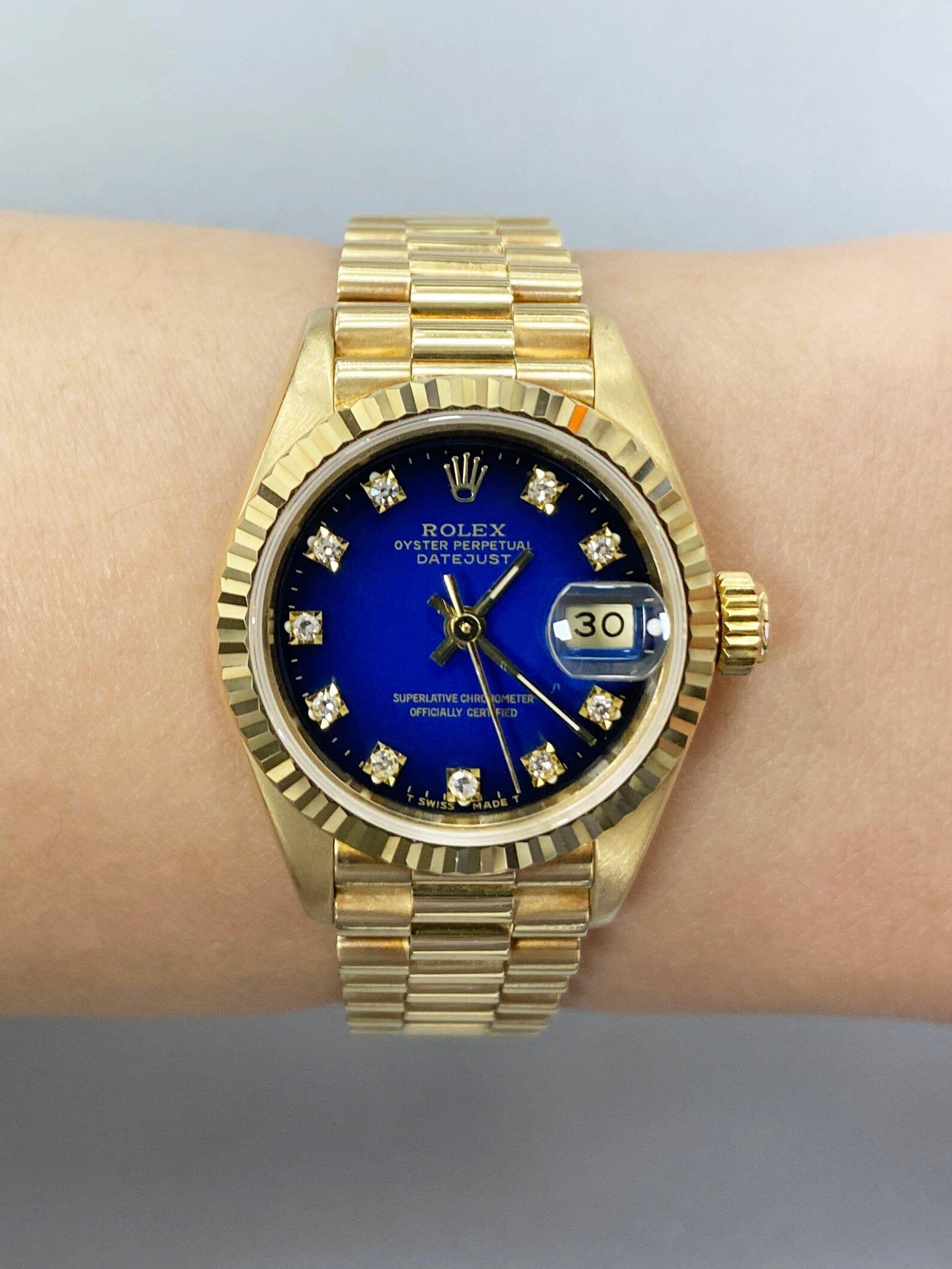 Rolex Datejust 69178 quadrante blu con vignette in oro giallo 18 carati per donna 4