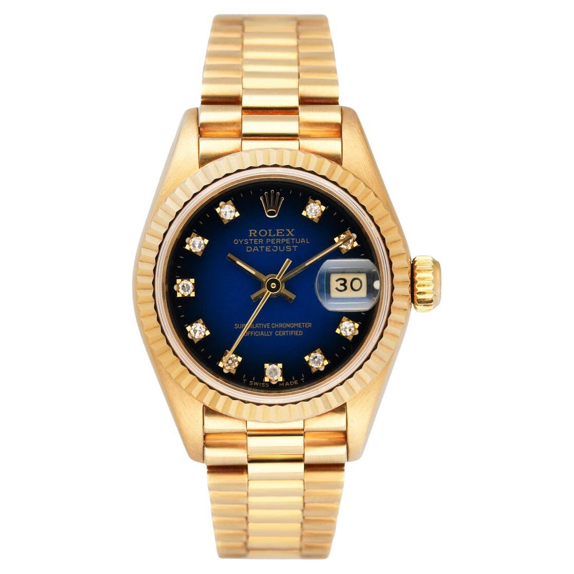 Rolex Datejust 69178 quadrante blu con vignette in oro giallo 18 carati per donna