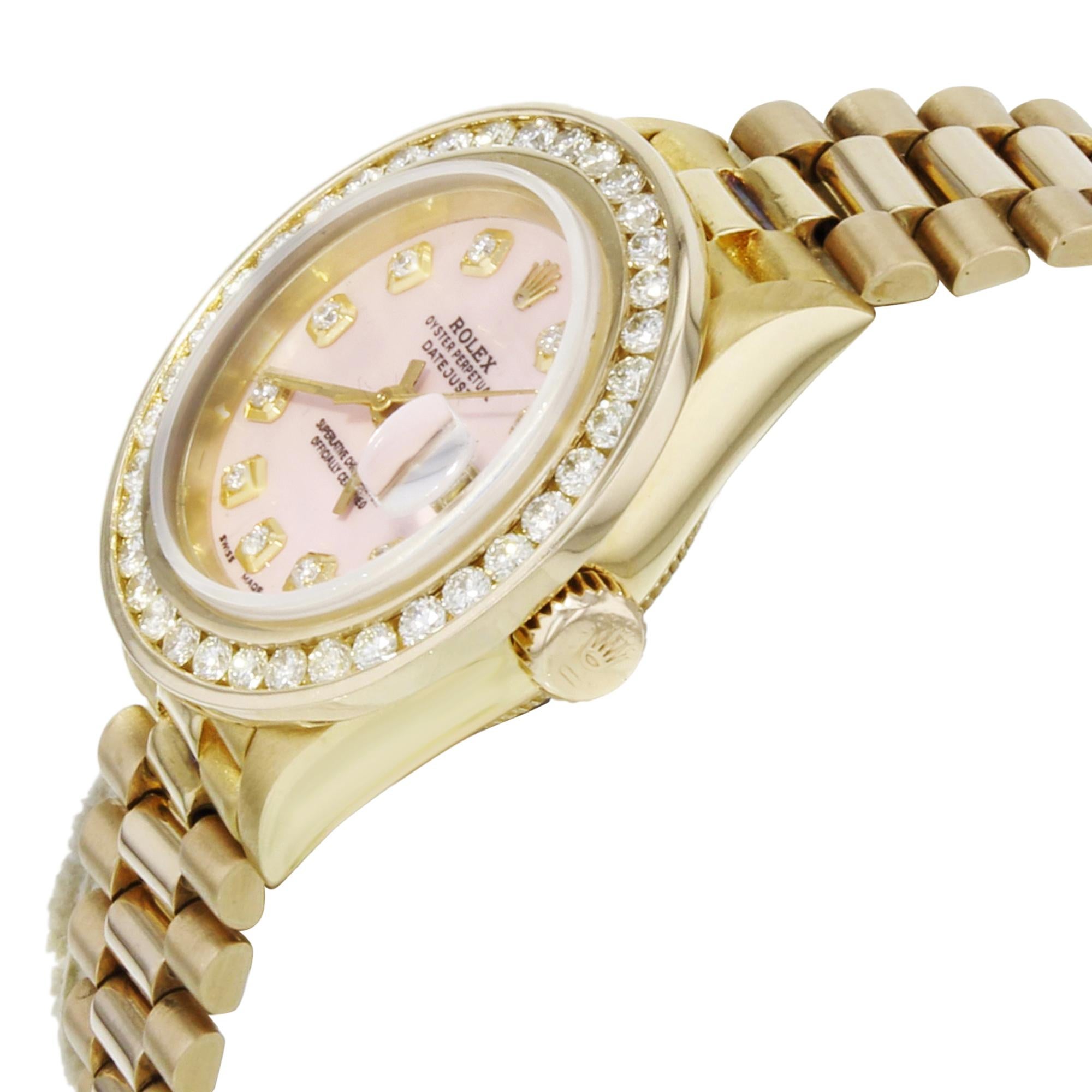 Rolex Datejust 69178 Custom Bezel and MOP Diamond 2cttw Yellow Gold Ladies Watch In Fair Condition In New York, NY