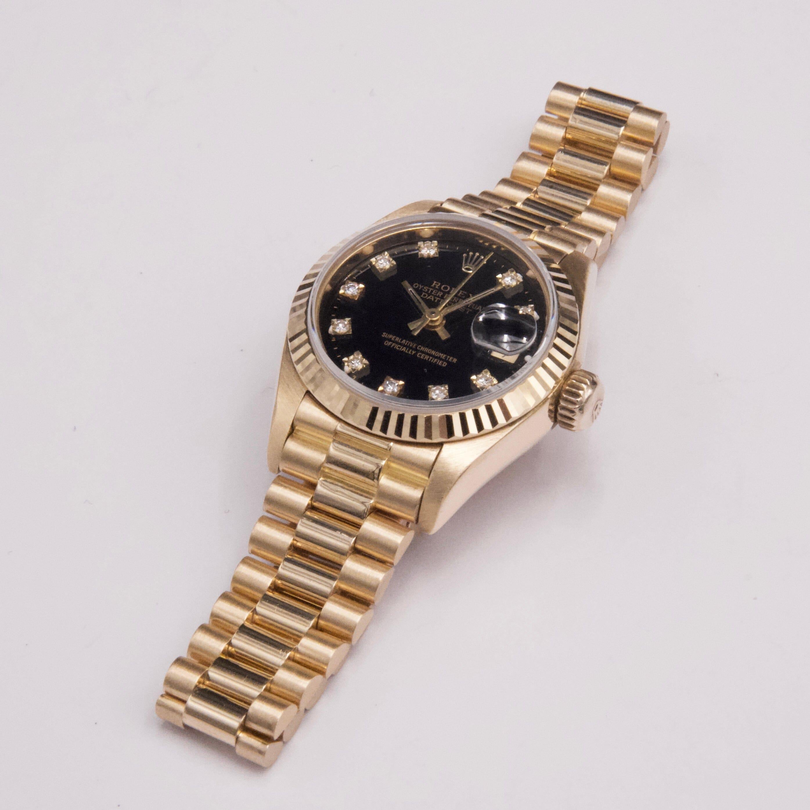 Rolex Datejust 69178 Diamant schwarzes Zifferblatt Damenuhr Box Papiere im Zustand „Hervorragend“ im Angebot in Great Neck, NY