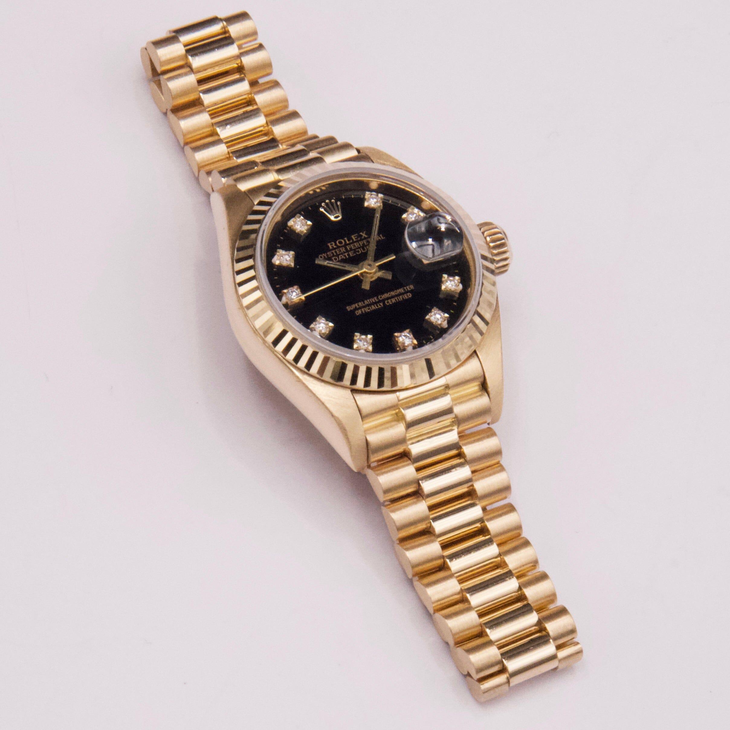 Rolex Datejust 69178 Diamant schwarzes Zifferblatt Damenuhr Box Papiere im Angebot 1