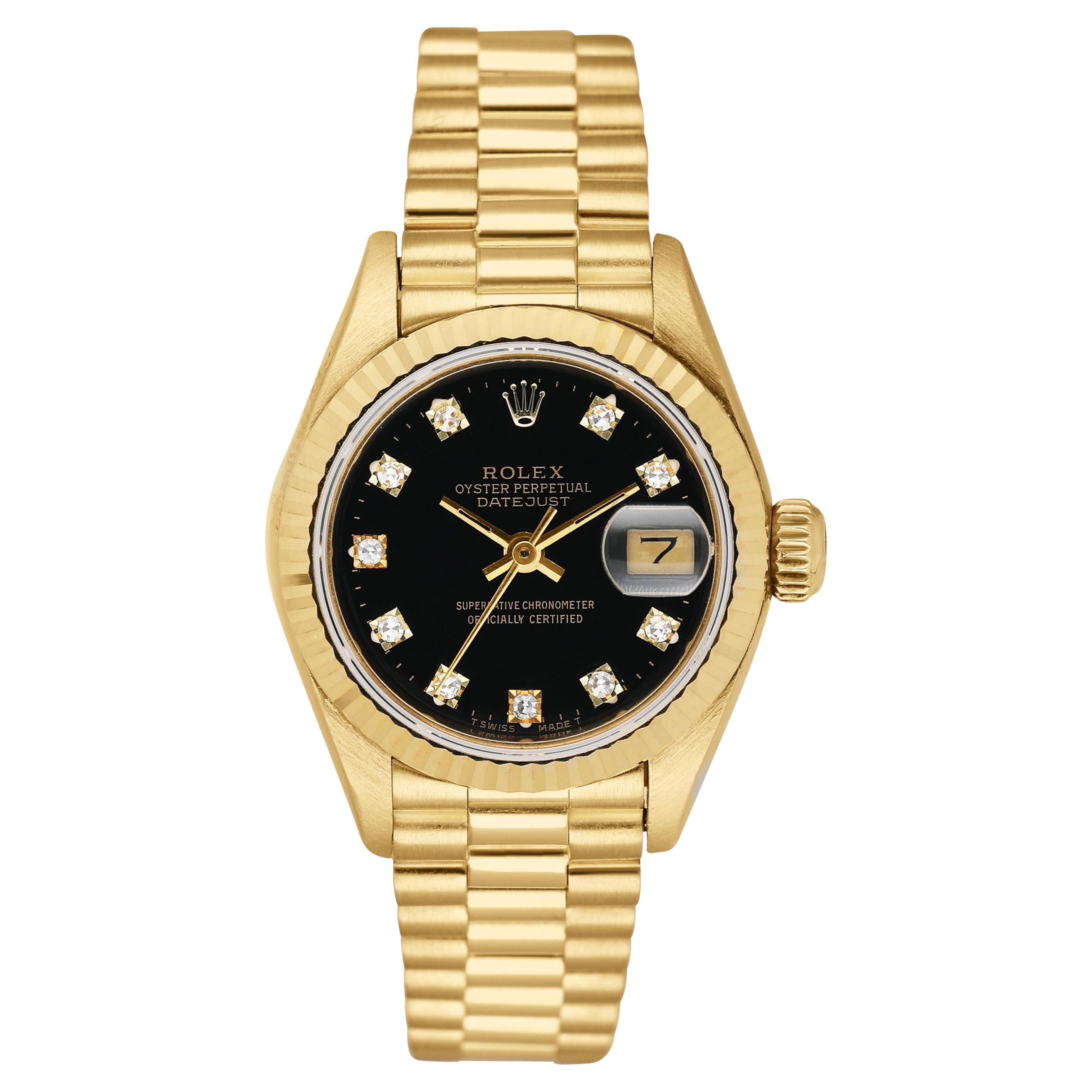 Rolex Datejust 69178 Diamant schwarzes Zifferblatt Damenuhr Box Papiere im Angebot