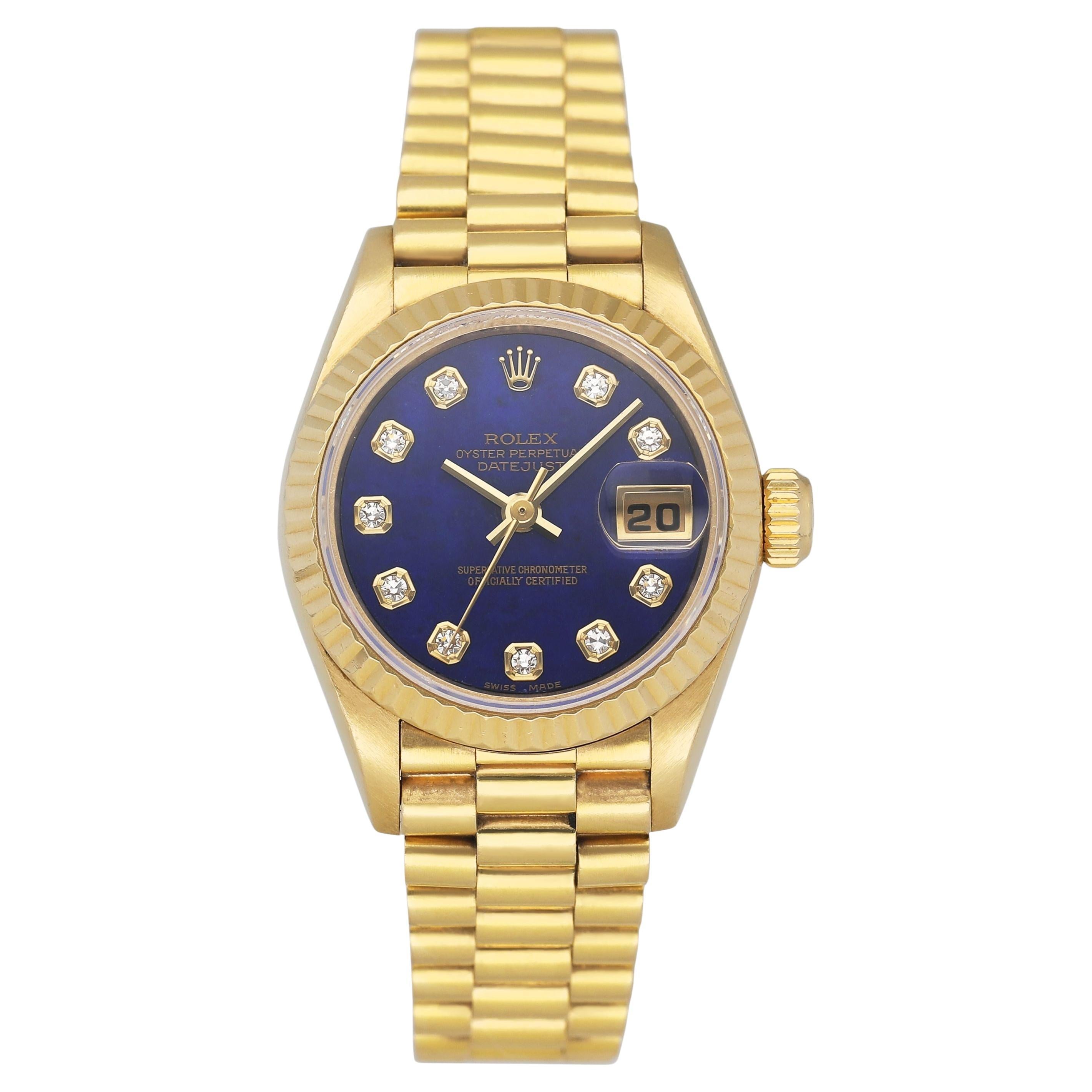 Rolex Datejust 69178 Diamond Lapis Dial 18K Yellow Gold Ladies Watch