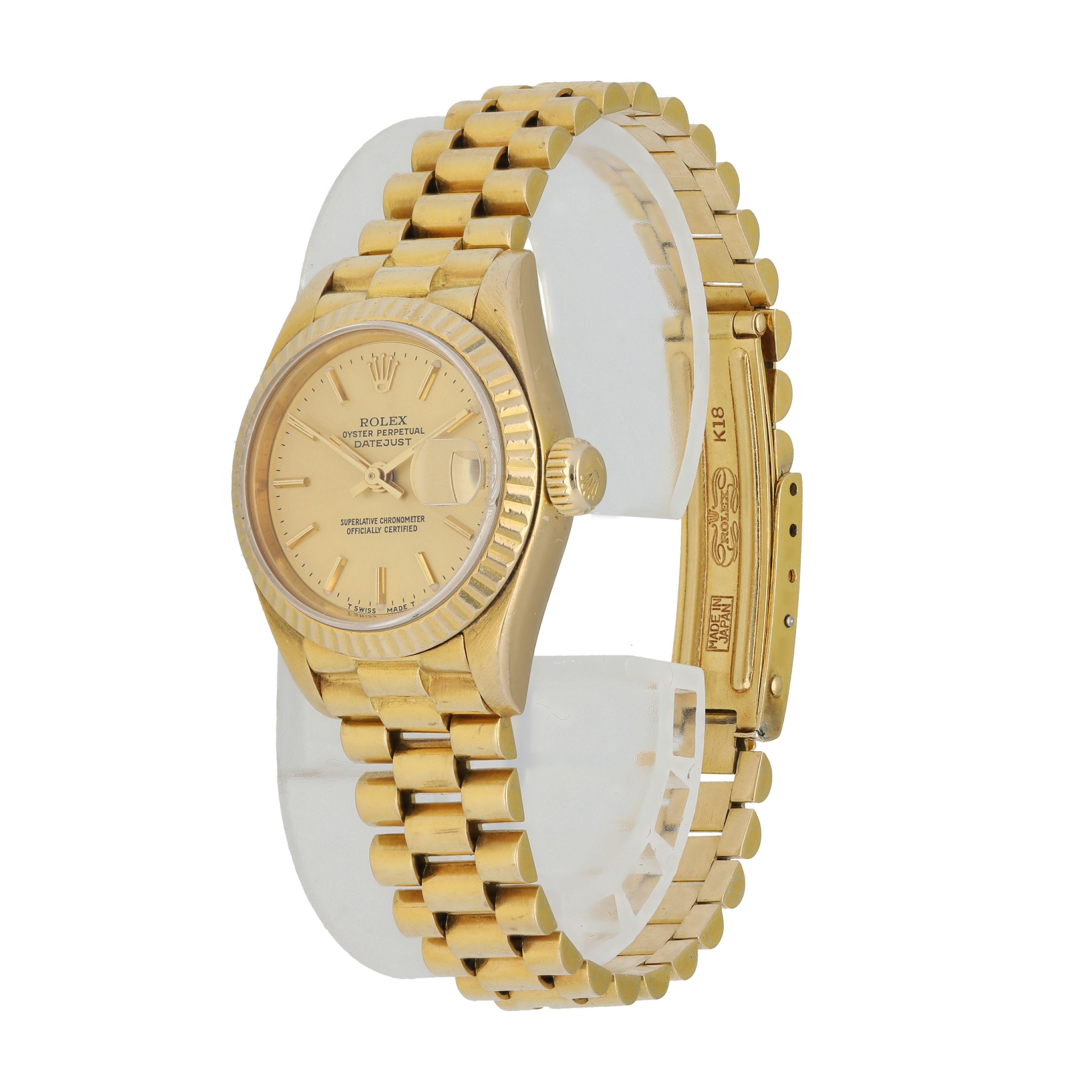Rolex Datejust 69178 Yellow Gold Ladies Watch In Excellent Condition For Sale In New York, NY