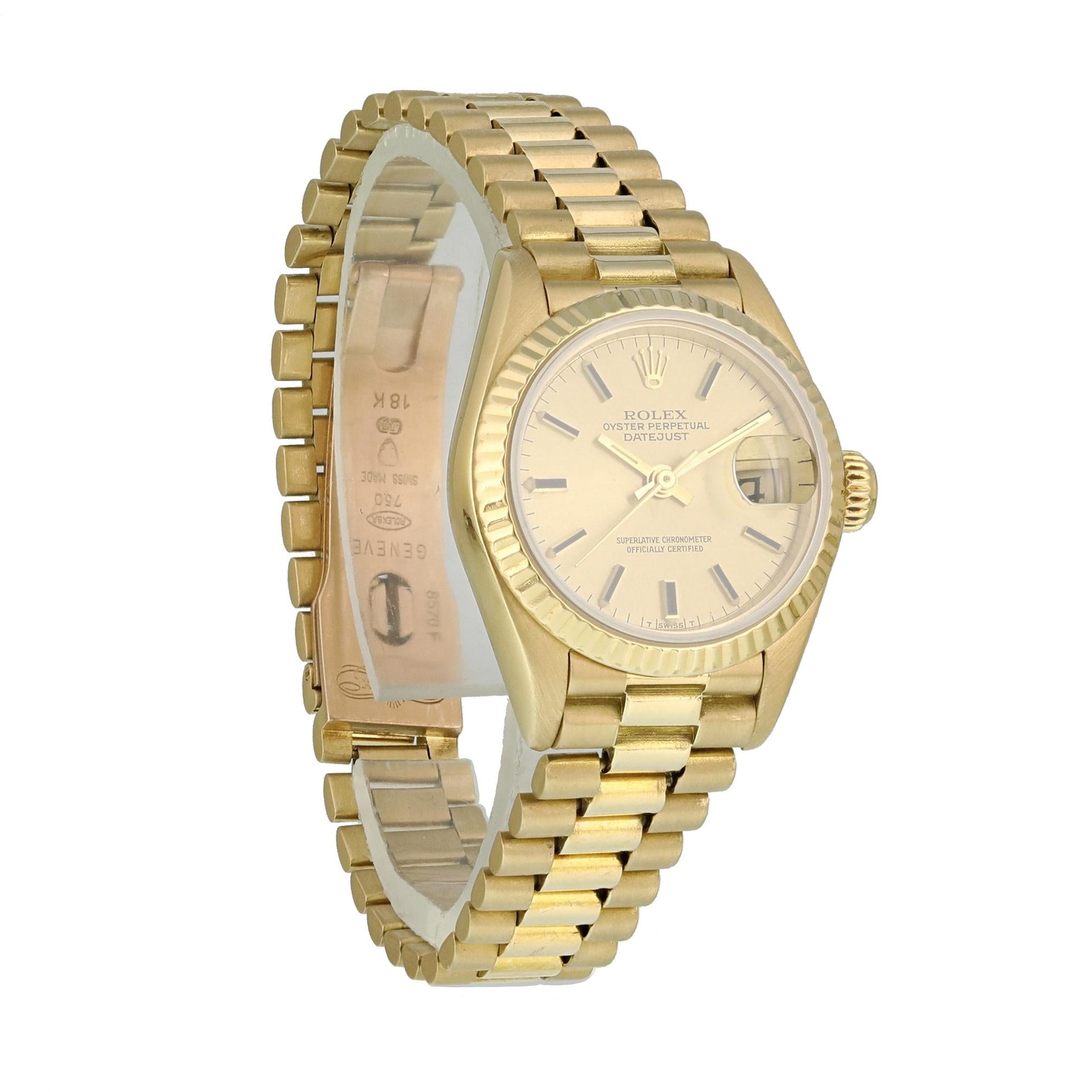 Rolex Datejust 69178 Yellow Gold Ladies Watch In Excellent Condition In New York, NY