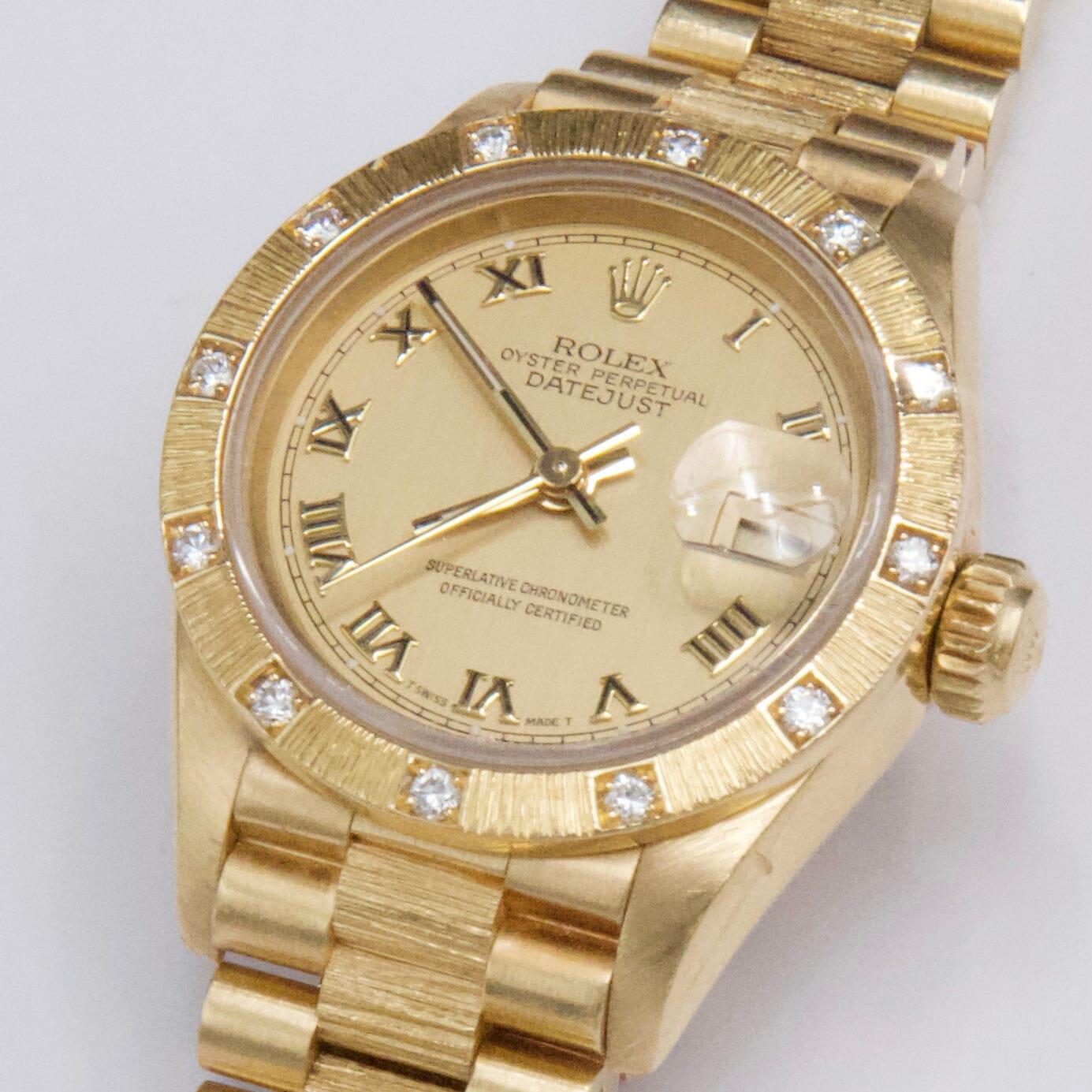 Rolex Datejust 69288 Diamond Champagne Dial Ladies Watch Box Papers Bon état - En vente à Great Neck, NY