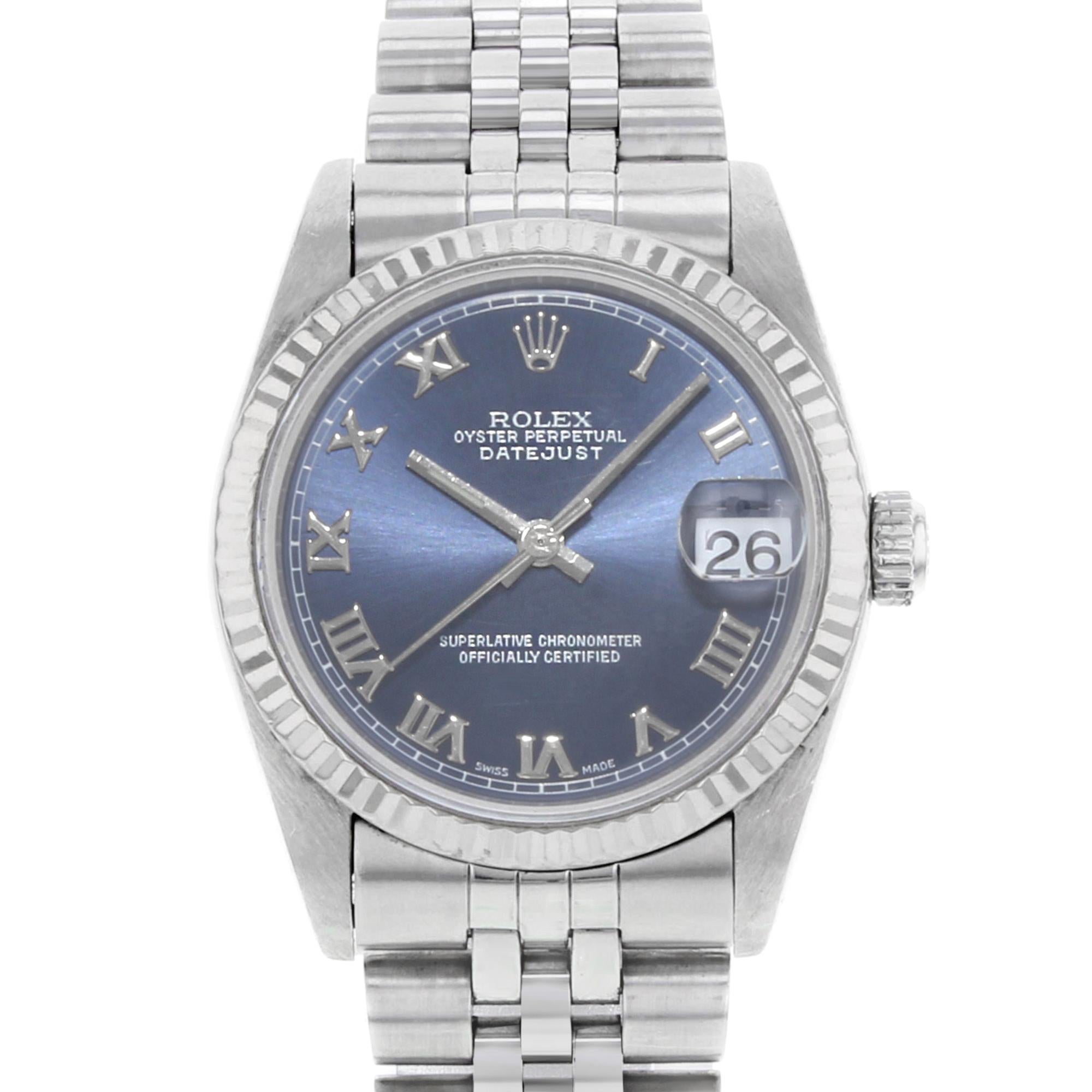 Rolex Datejust 78240 Blue Roman Fluted No Holes 2000 Steel Automatic Watch 31mm