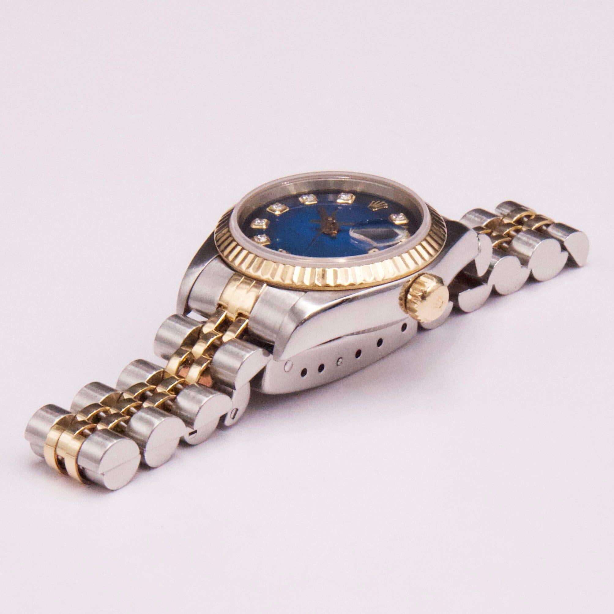 Donna Rolex Datejust 79173 Orologio da donna con quadrante blu e diamanti in vendita