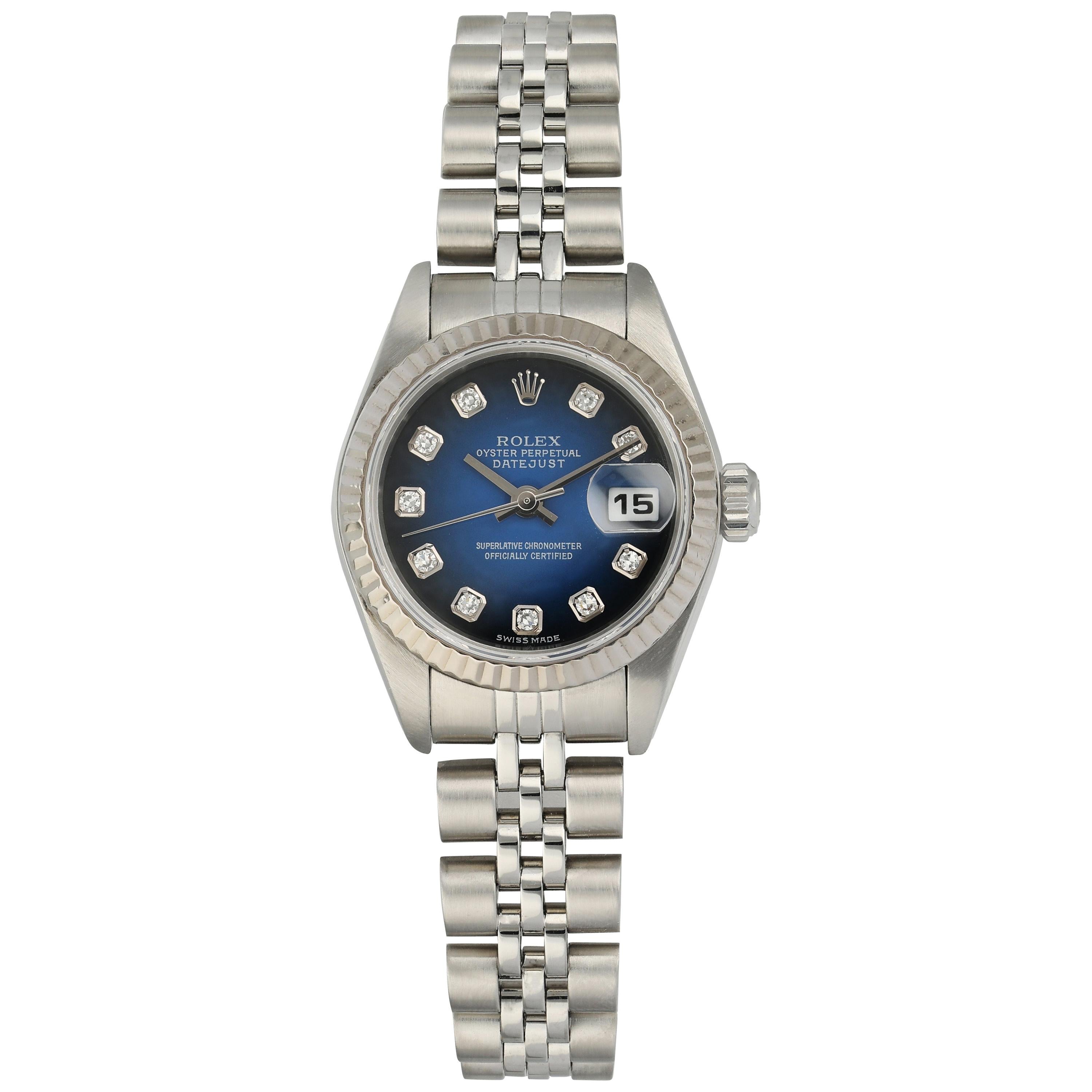 Rolex Datejust 79174 Blue Vignette Diamond Dial Ladies Watch For Sale