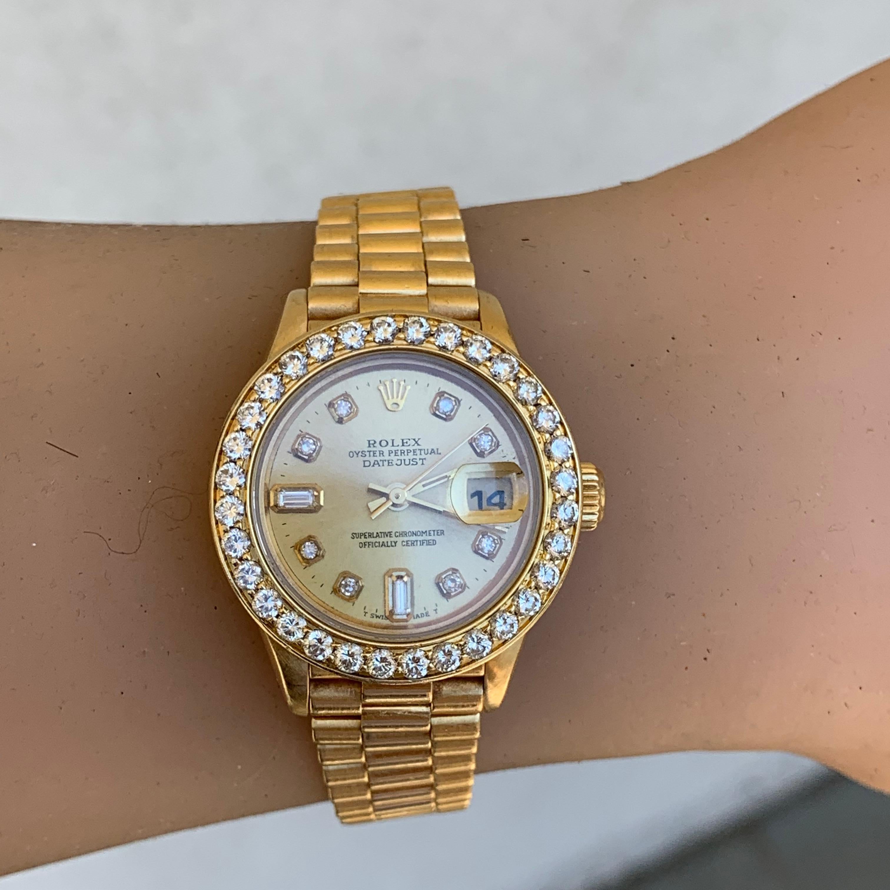 Round Cut Rolex Datejust 79178 18k Yellow Gold Champagne DIamond DIal 1.50 CTW Dia Bezel