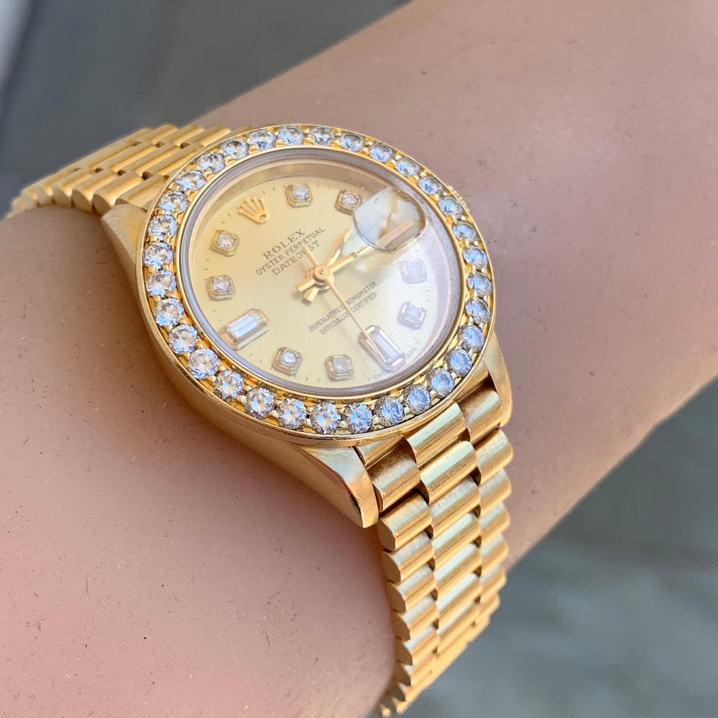 Rolex Datejust 79178 18k Yellow Gold Champagne DIamond DIal 1.50 CTW Dia Bezel In Good Condition In West Hollywood, CA