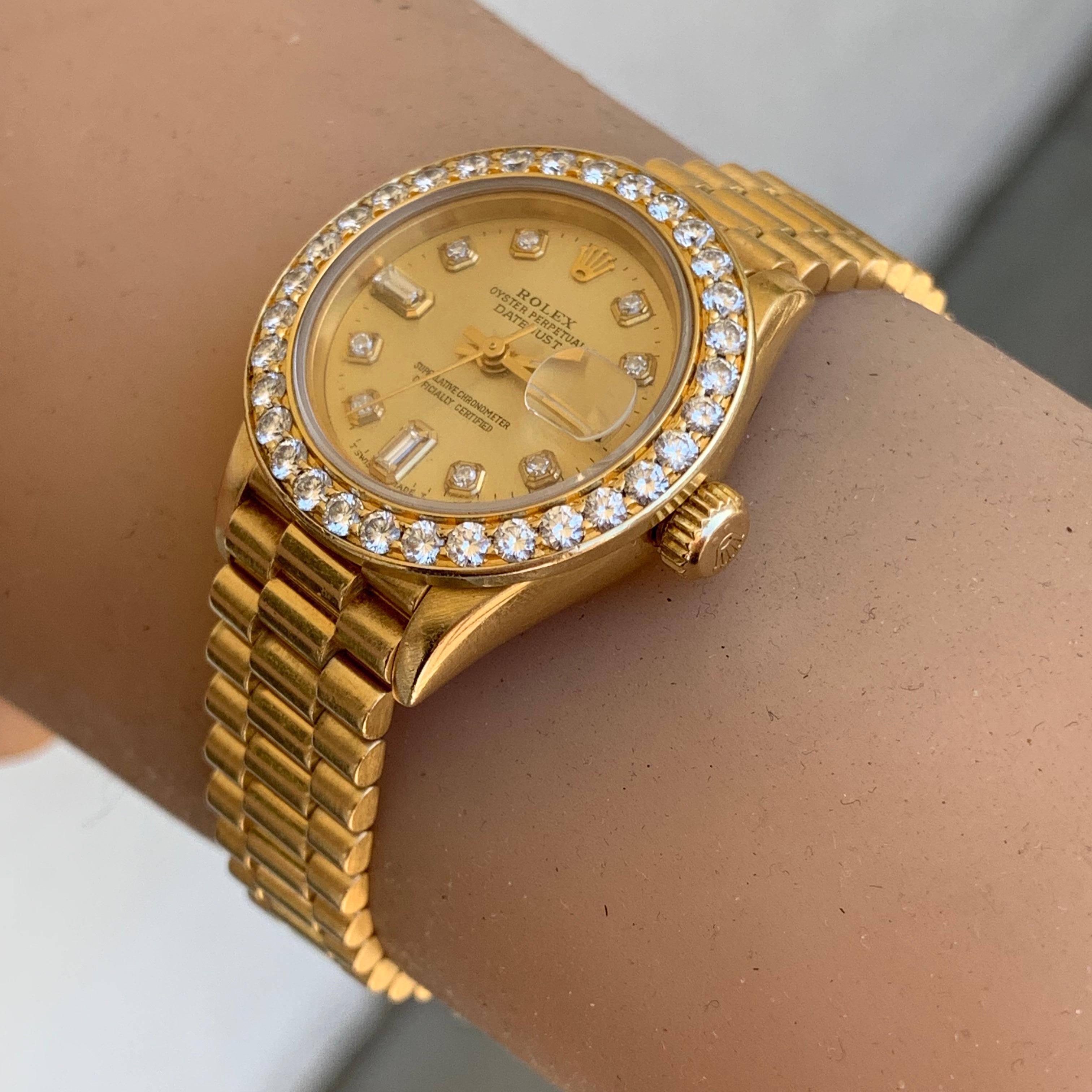 Women's Rolex Datejust 79178 18k Yellow Gold Champagne DIamond DIal 1.50 CTW Dia Bezel