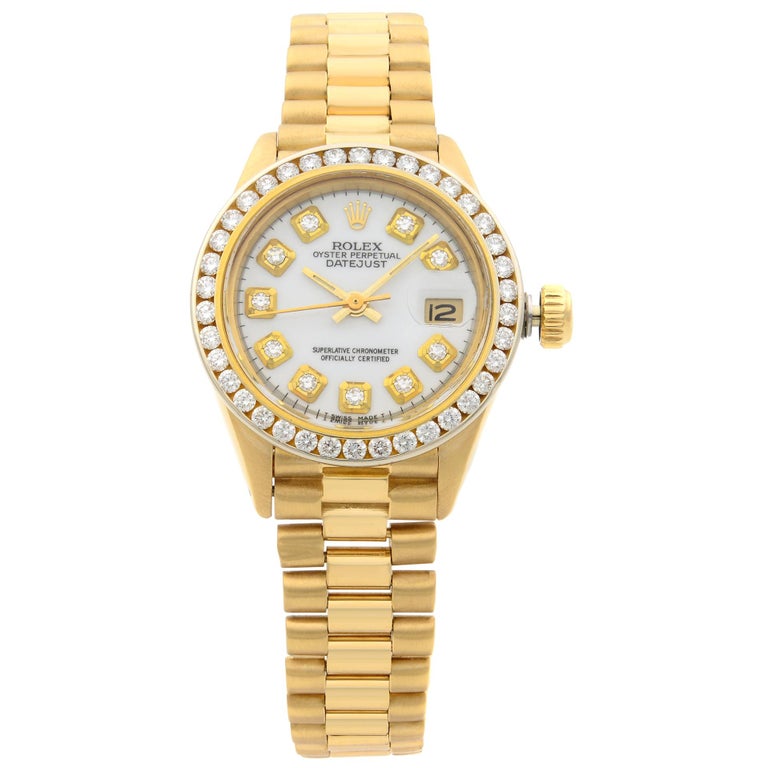 Rolex Datejust Aftermarket Diamond Bezel Yellow Gold Ladies Watch 6917 at  1stDibs | rolex 6917 diamond bezel, aftermarket rolex