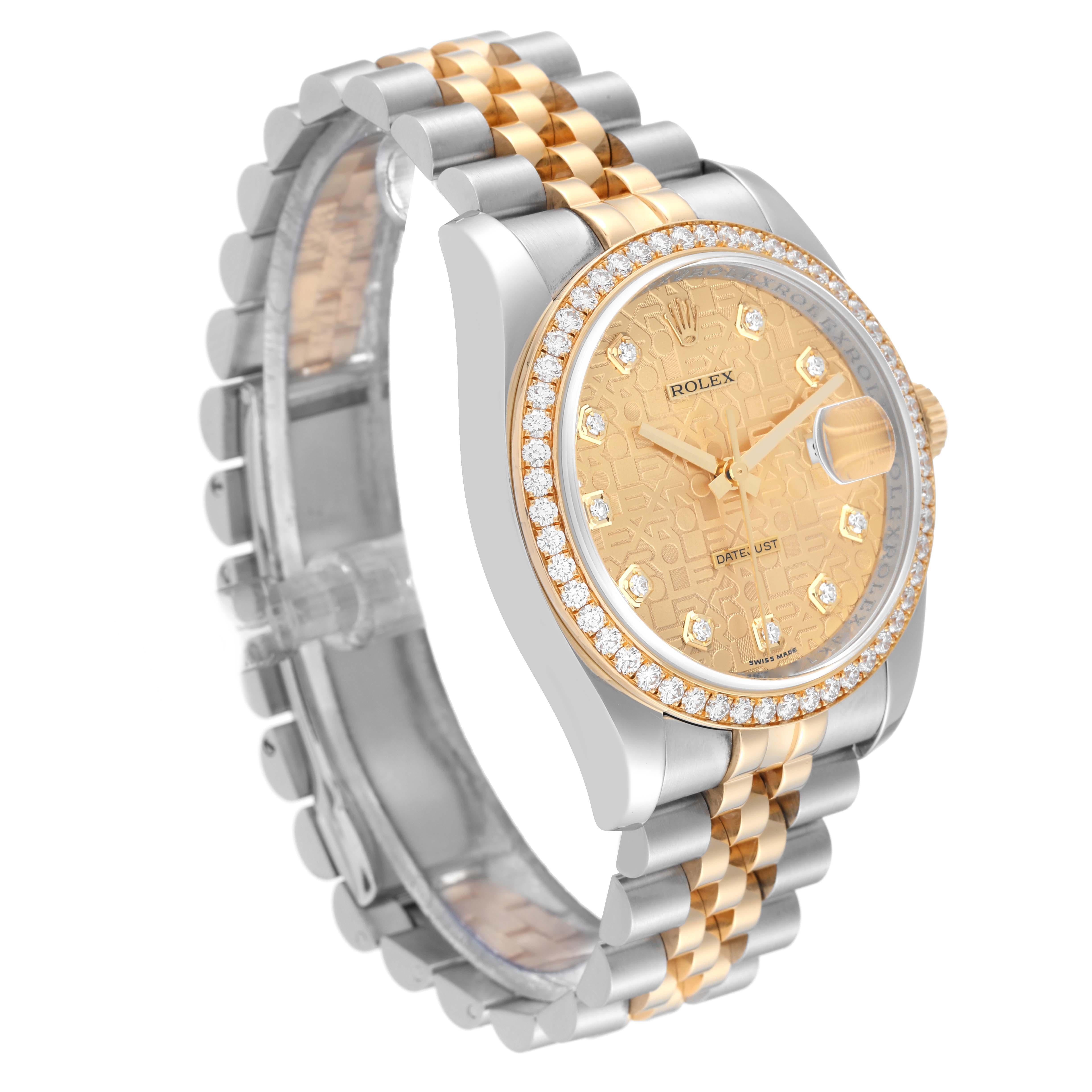 Rolex Datejust Anniversary Dial Steel Yellow Gold Diamond Men's Watch 116243 In Excellent Condition For Sale In Atlanta, GA