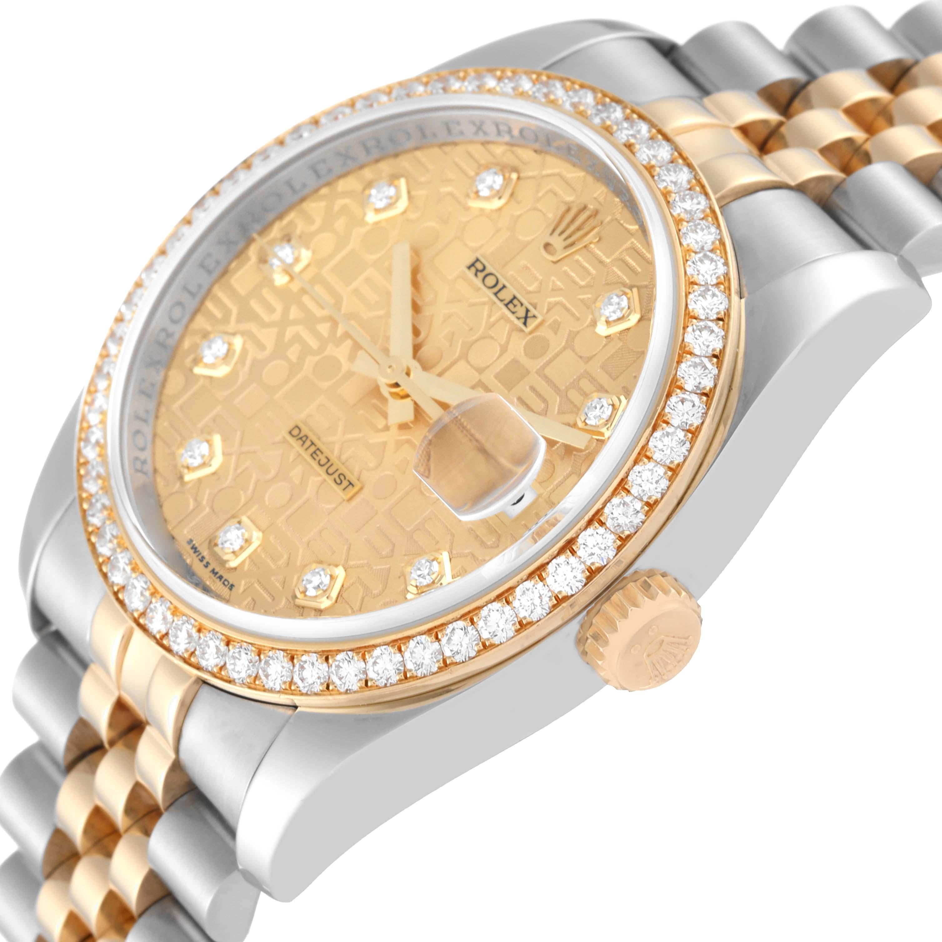 Rolex Datejust Anniversary Dial Steel Yellow Gold Diamond Men's Watch 116243 For Sale 2