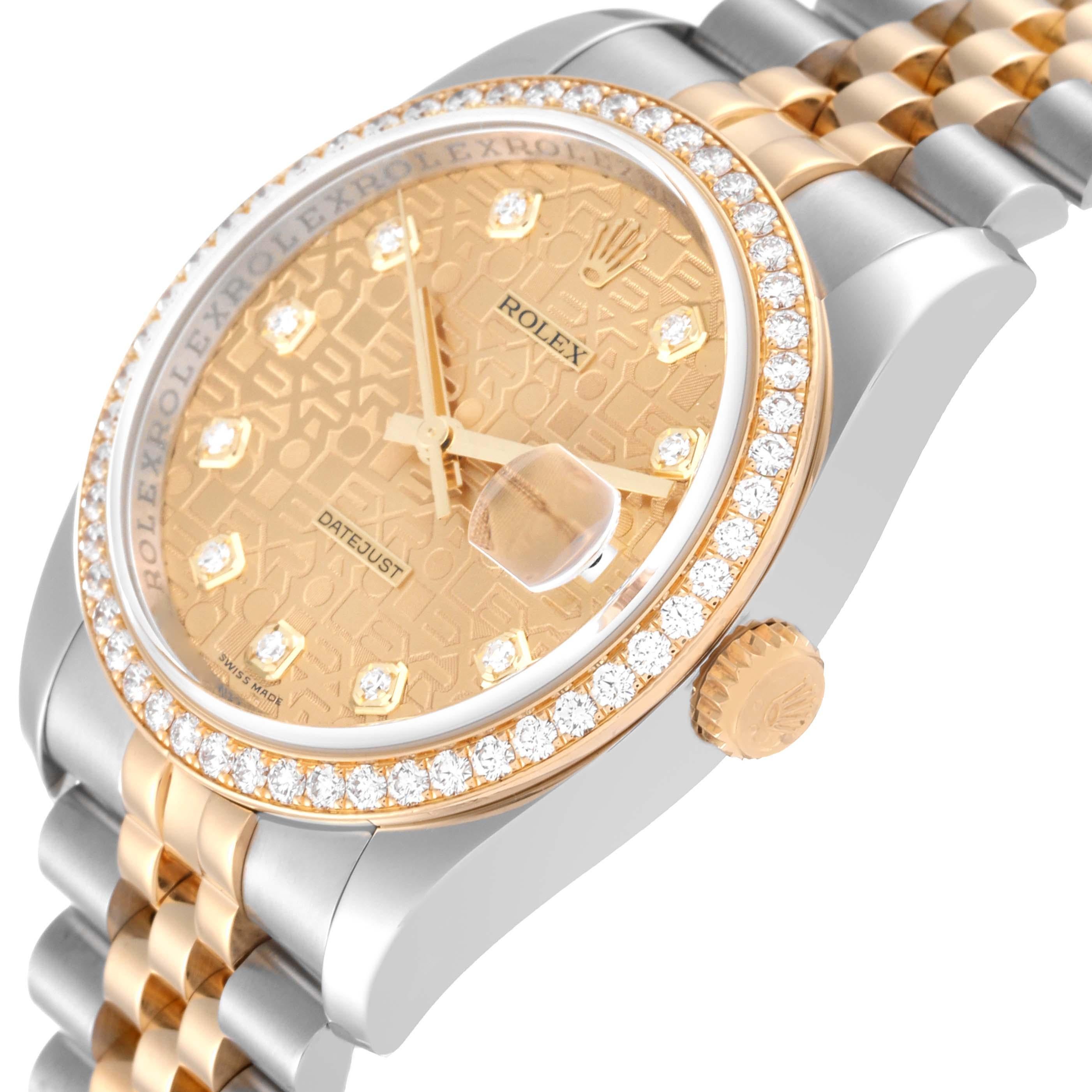 Rolex Datejust Anniversary Dial Steel Yellow Gold Diamond Men's Watch 116243 For Sale 2