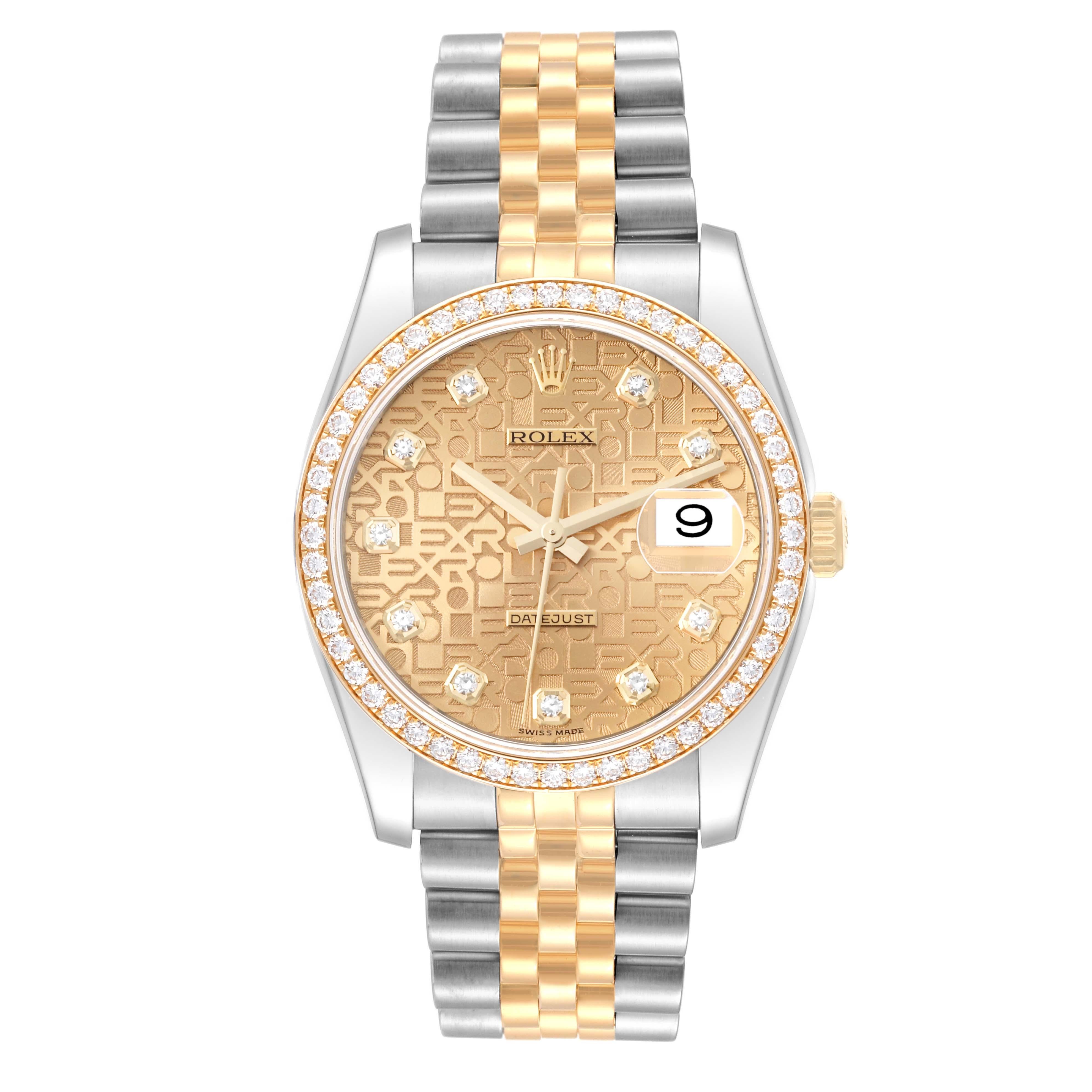 Rolex Datejust Anniversary Dial Steel Yellow Gold Diamond Men's Watch 116243 For Sale 4