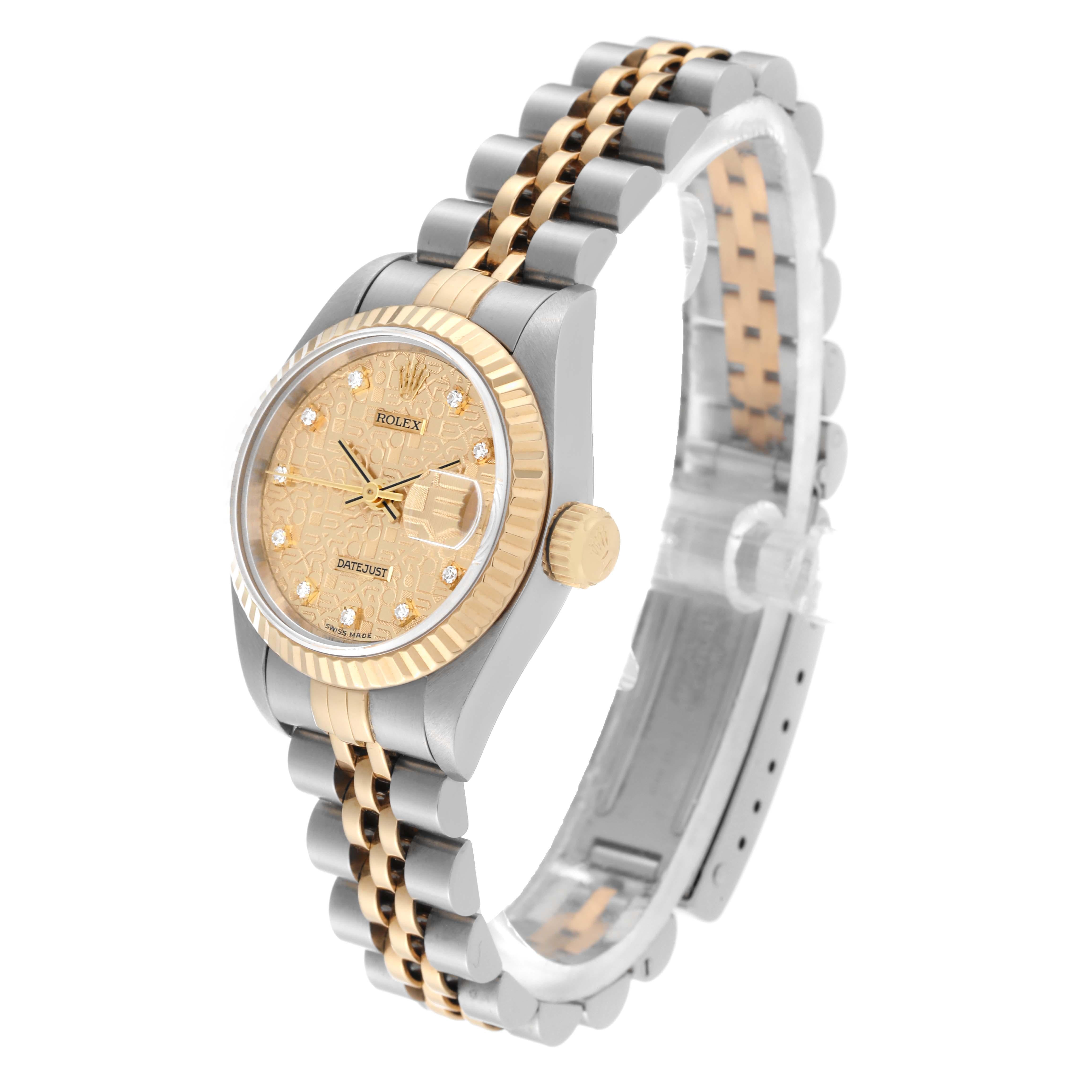 Rolex Datejust Anniversary Diamond Dial Steel Yellow Gold Ladies Watch 69173 For Sale 7