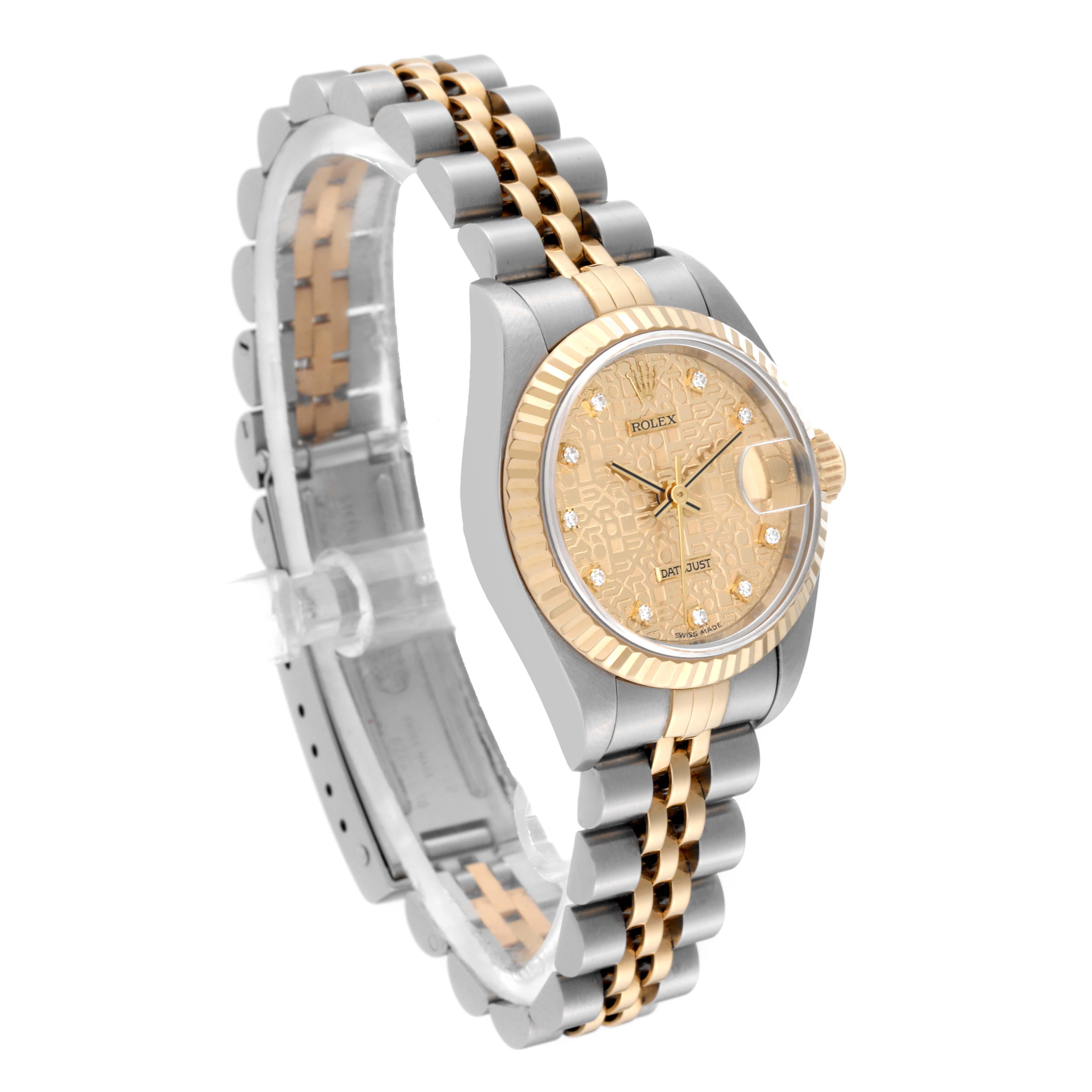 Rolex Datejust Anniversary Diamond Dial Steel Yellow Gold Ladies Watch 69173 In Excellent Condition For Sale In Atlanta, GA
