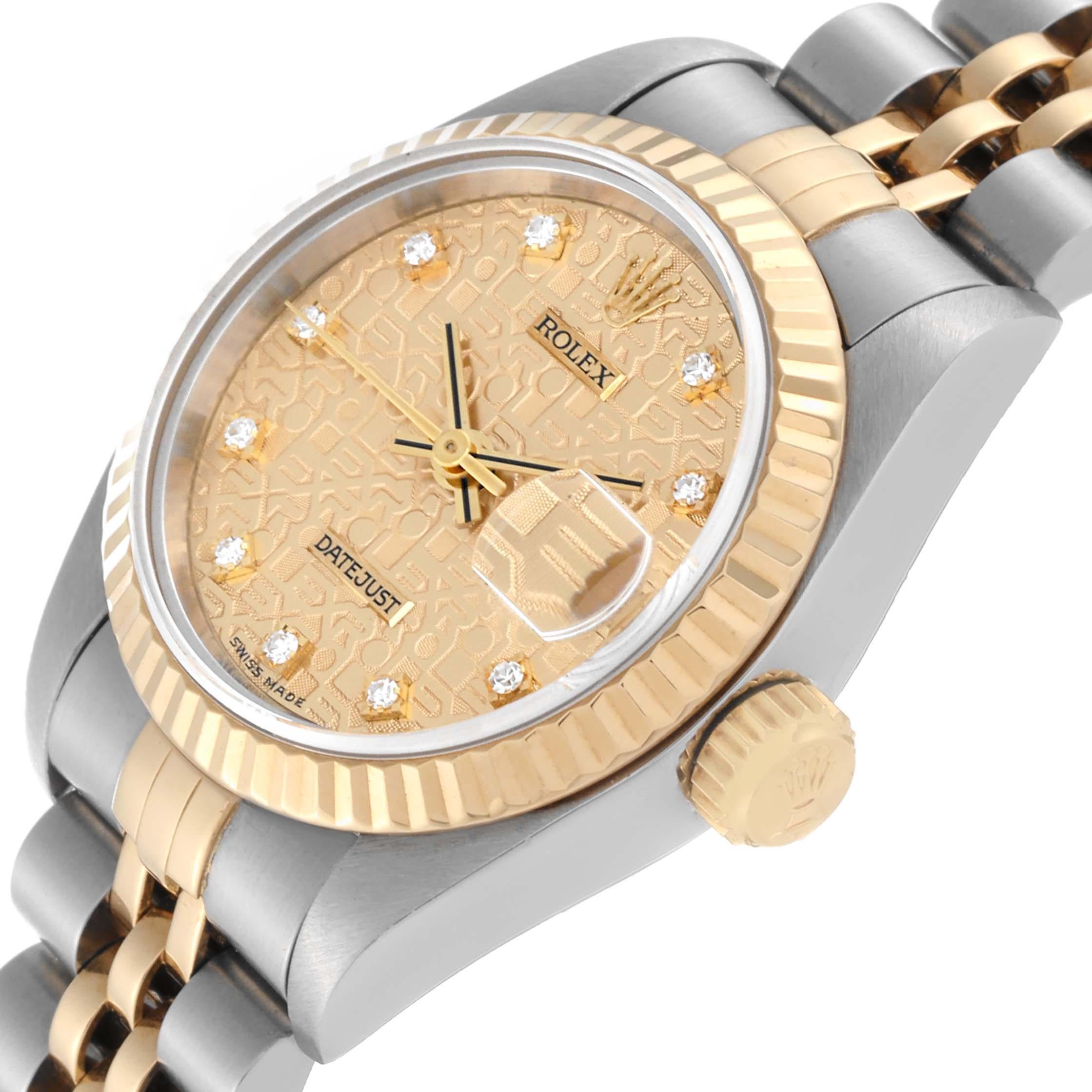 Rolex Datejust Anniversary Diamond Dial Steel Yellow Gold Ladies Watch 69173 For Sale 1