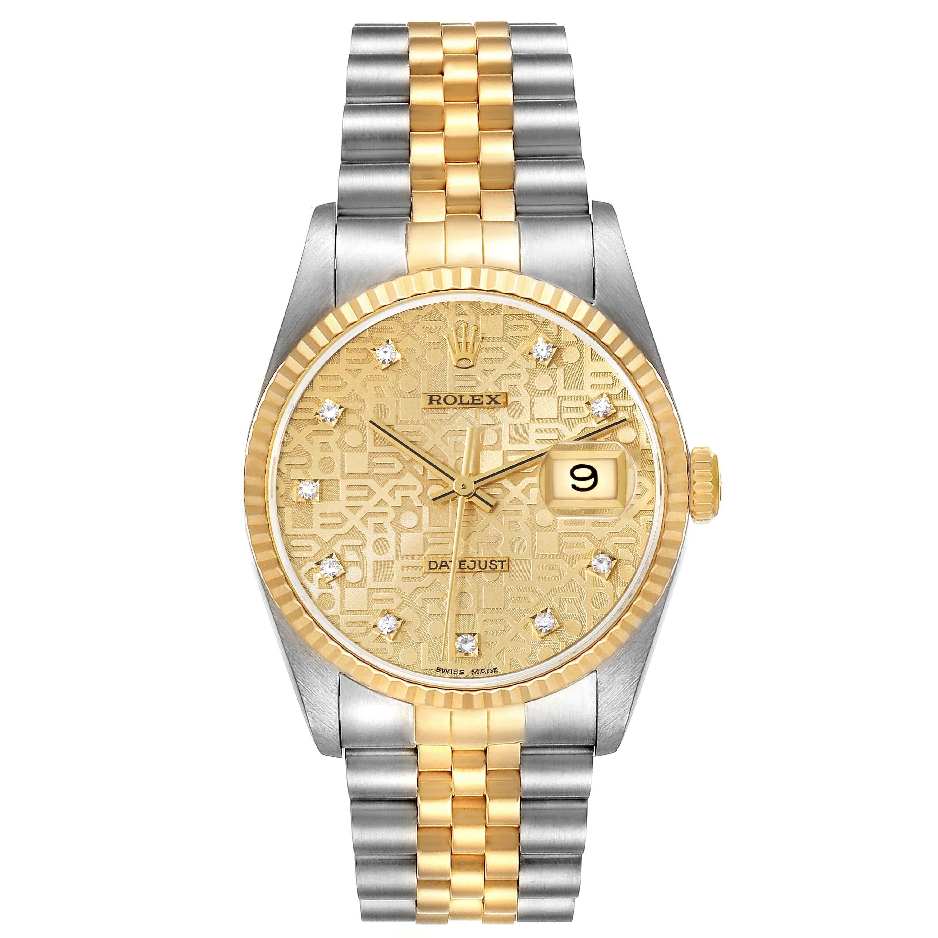 Men's Rolex Datejust Anniversary Diamond Dial Steel Yellow Gold Mens Watch 16233