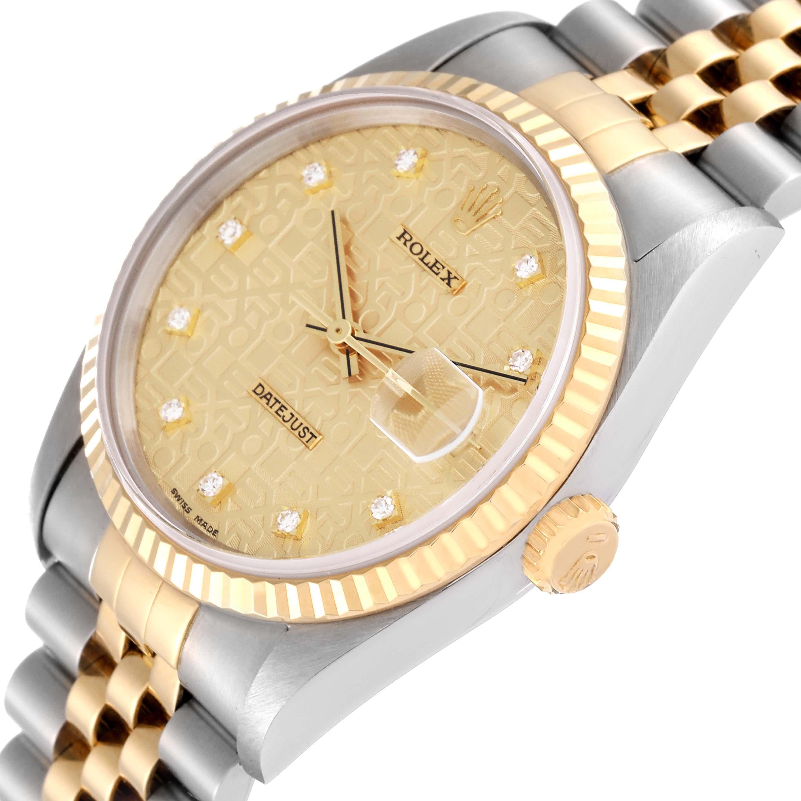 Rolex Datejust Anniversary Diamond Dial Steel Yellow Gold Mens Watch 16233 1