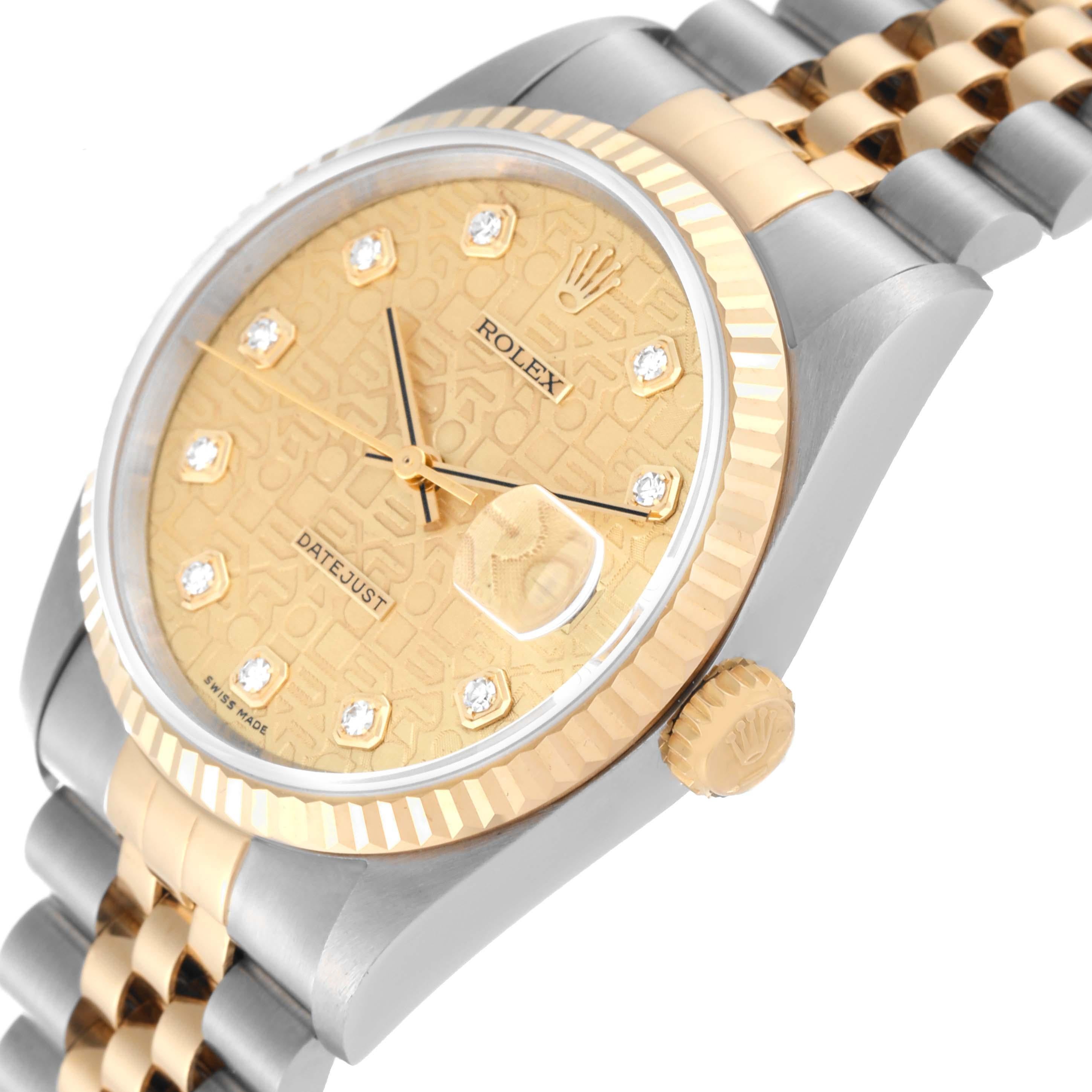 Rolex Datejust Anniversary Diamond Dial Steel Yellow Gold Mens Watch 16233 1