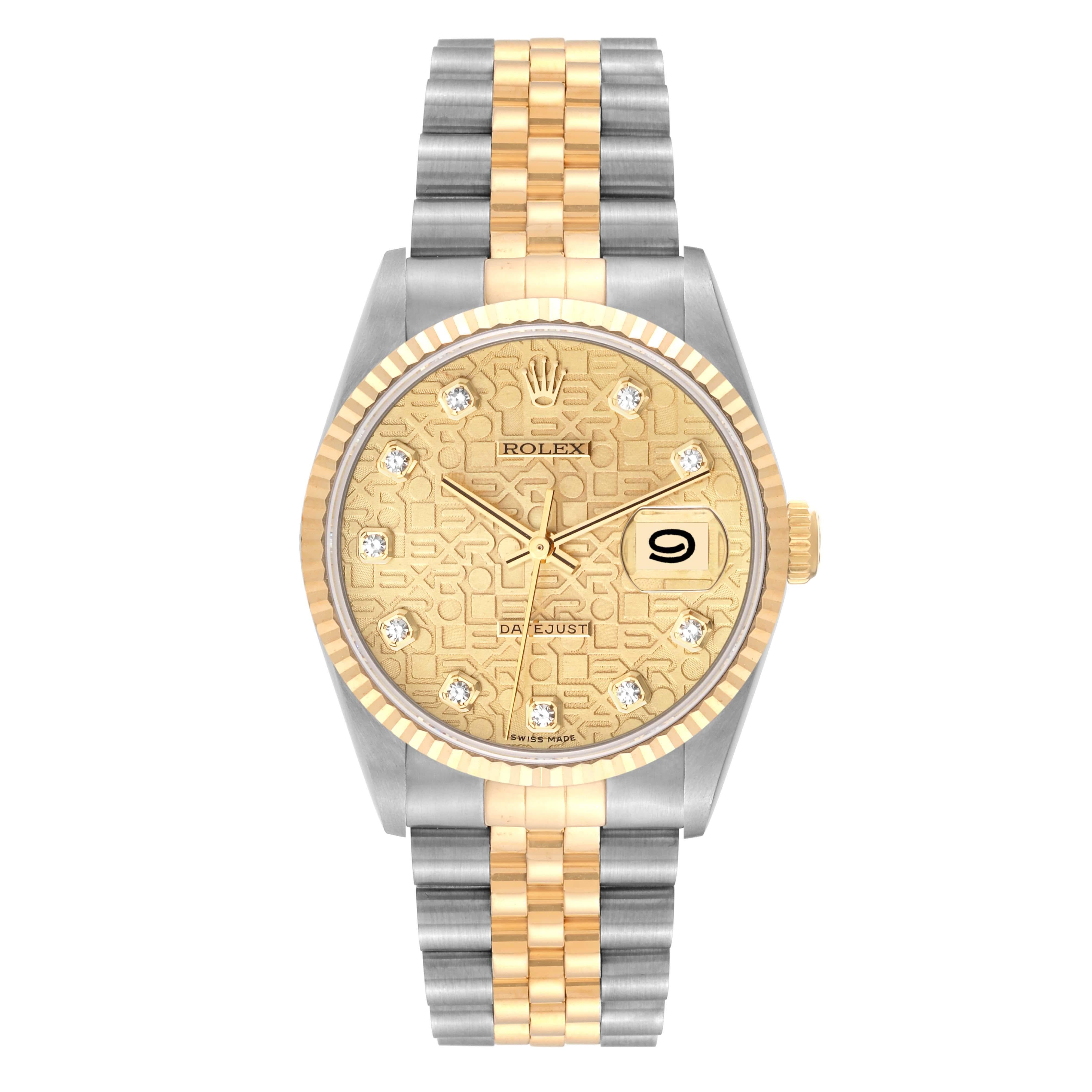 Rolex Datejust Anniversary Diamond Dial Steel Yellow Gold Mens Watch 16233 2