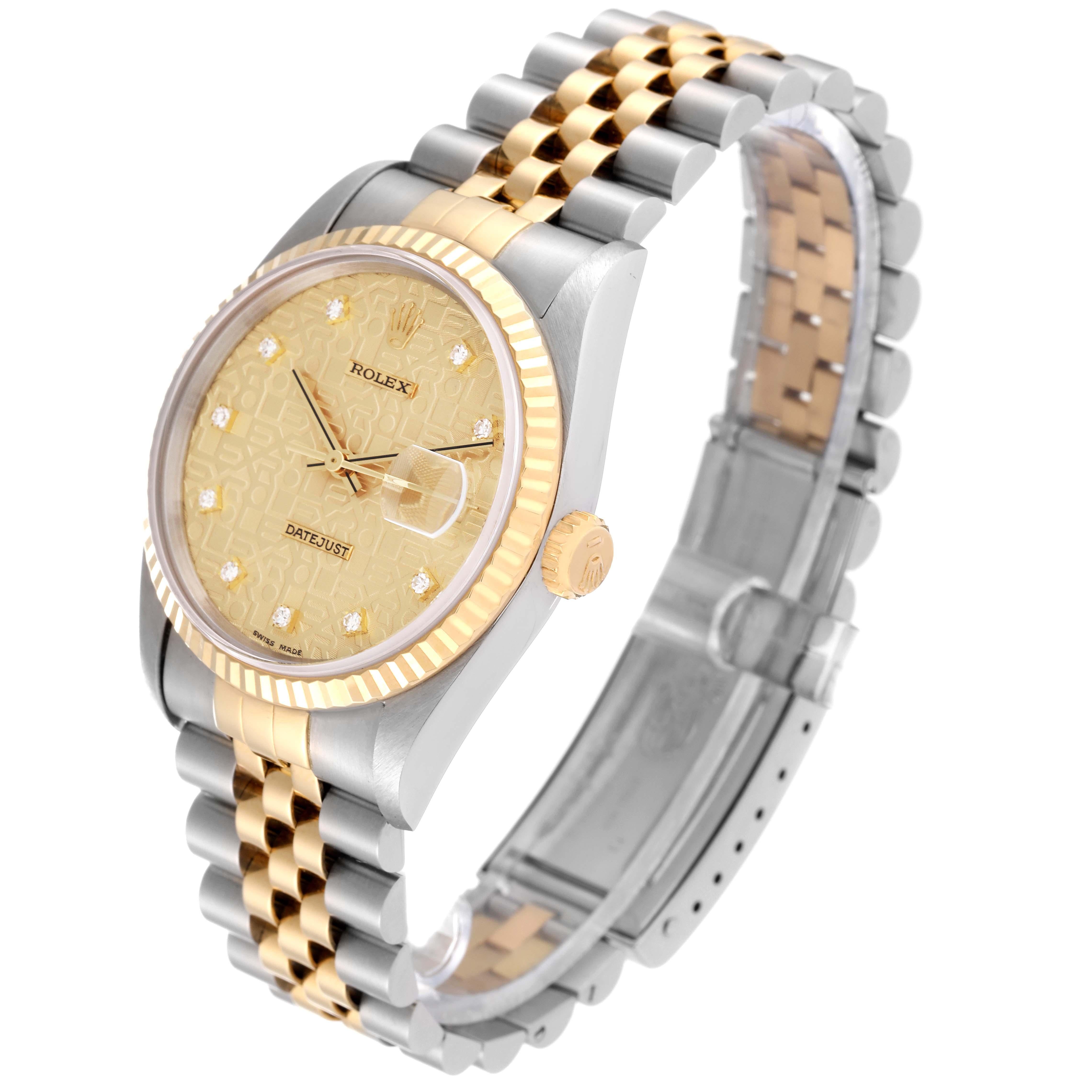 Rolex Datejust Anniversary Diamond Dial Steel Yellow Gold Mens Watch 16233 4