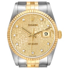 Rolex Datejust Anniversary Diamond Dial Steel Yellow Gold Mens Watch 16233