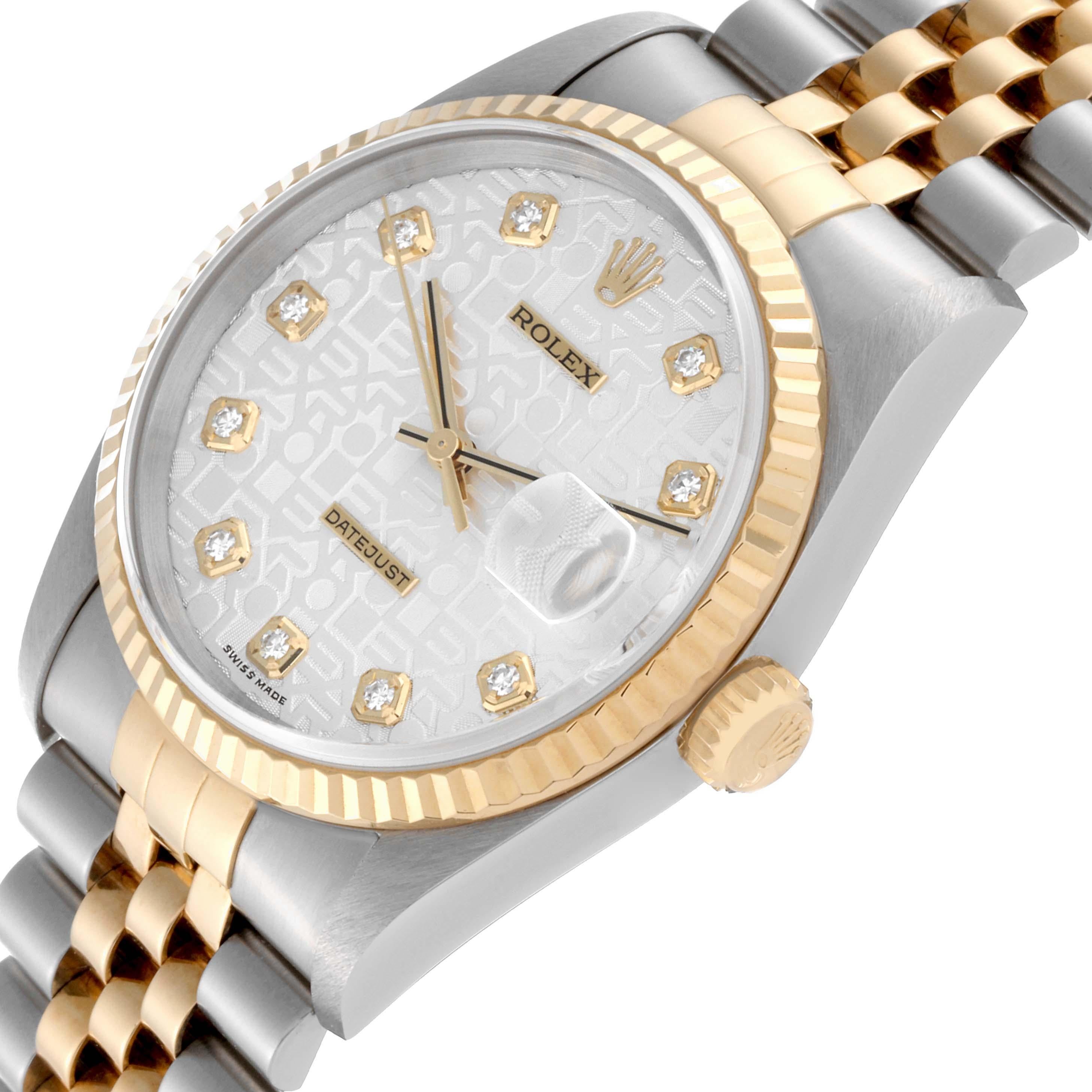 Rolex Datejust Jahrestag Diamant-Zifferblatt Stahl-Gelbgold-Uhr 16233 Box Papiere 1