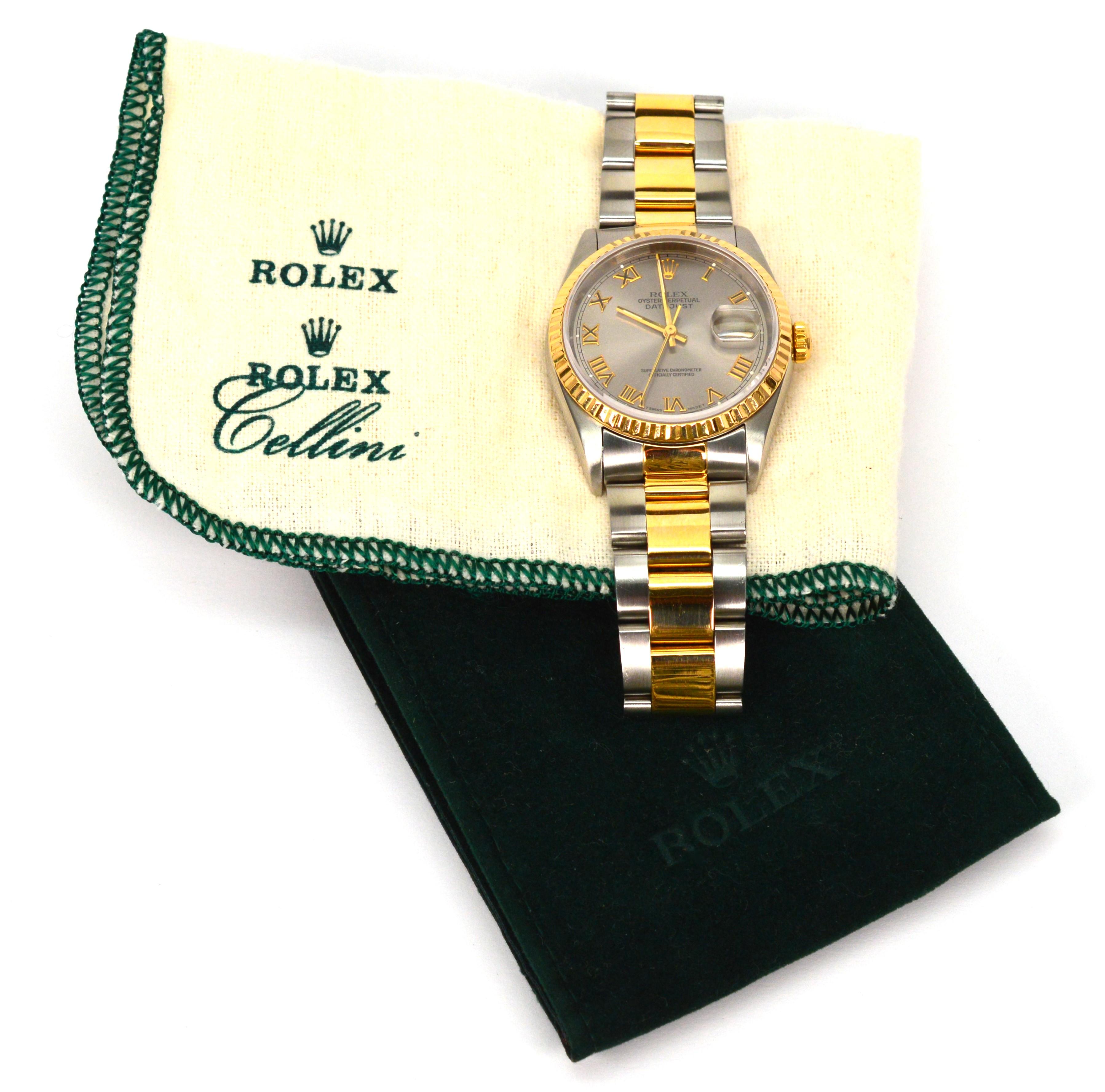 Rolex Datejust Automatic Stainless Steel 18 Karat Yellow Gold Wrist Watch For Sale 8