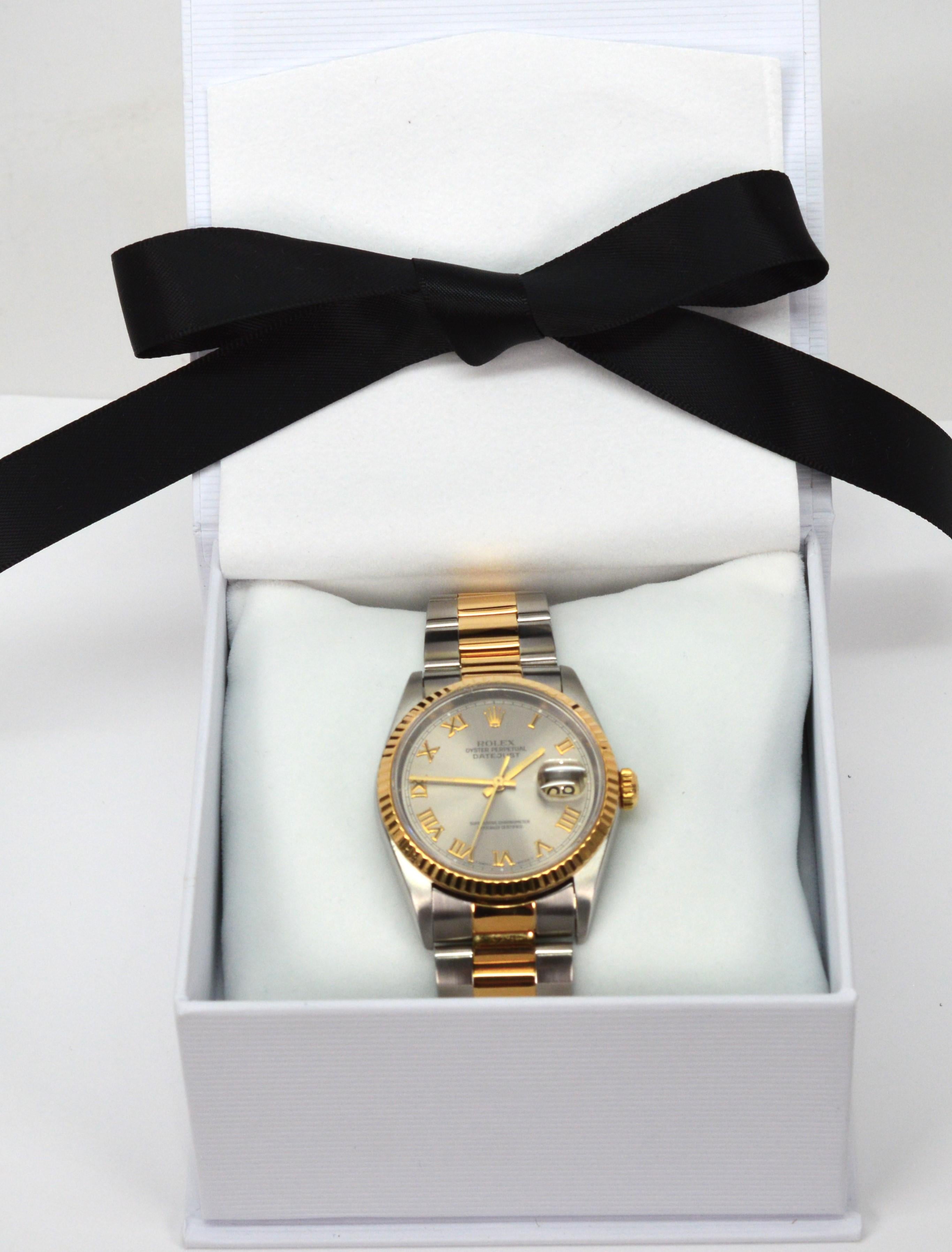 Rolex Datejust Automatic Stainless Steel 18 Karat Yellow Gold Wrist Watch For Sale 9