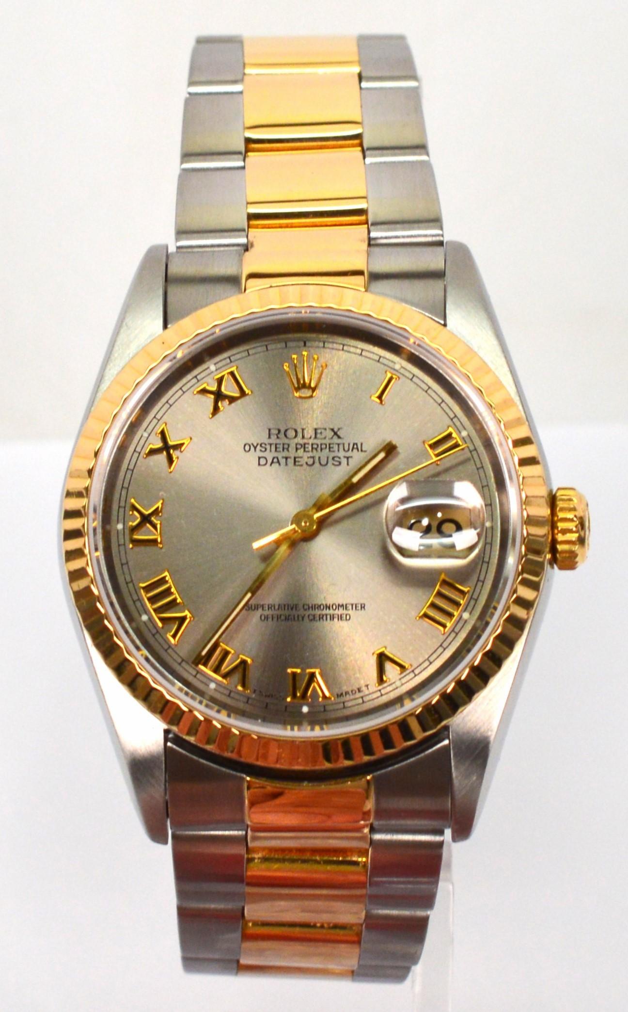 Rolex Datejust Automatic Stainless Steel 18 Karat Yellow Gold Wrist Watch In Excellent Condition For Sale In Mount Kisco, NY