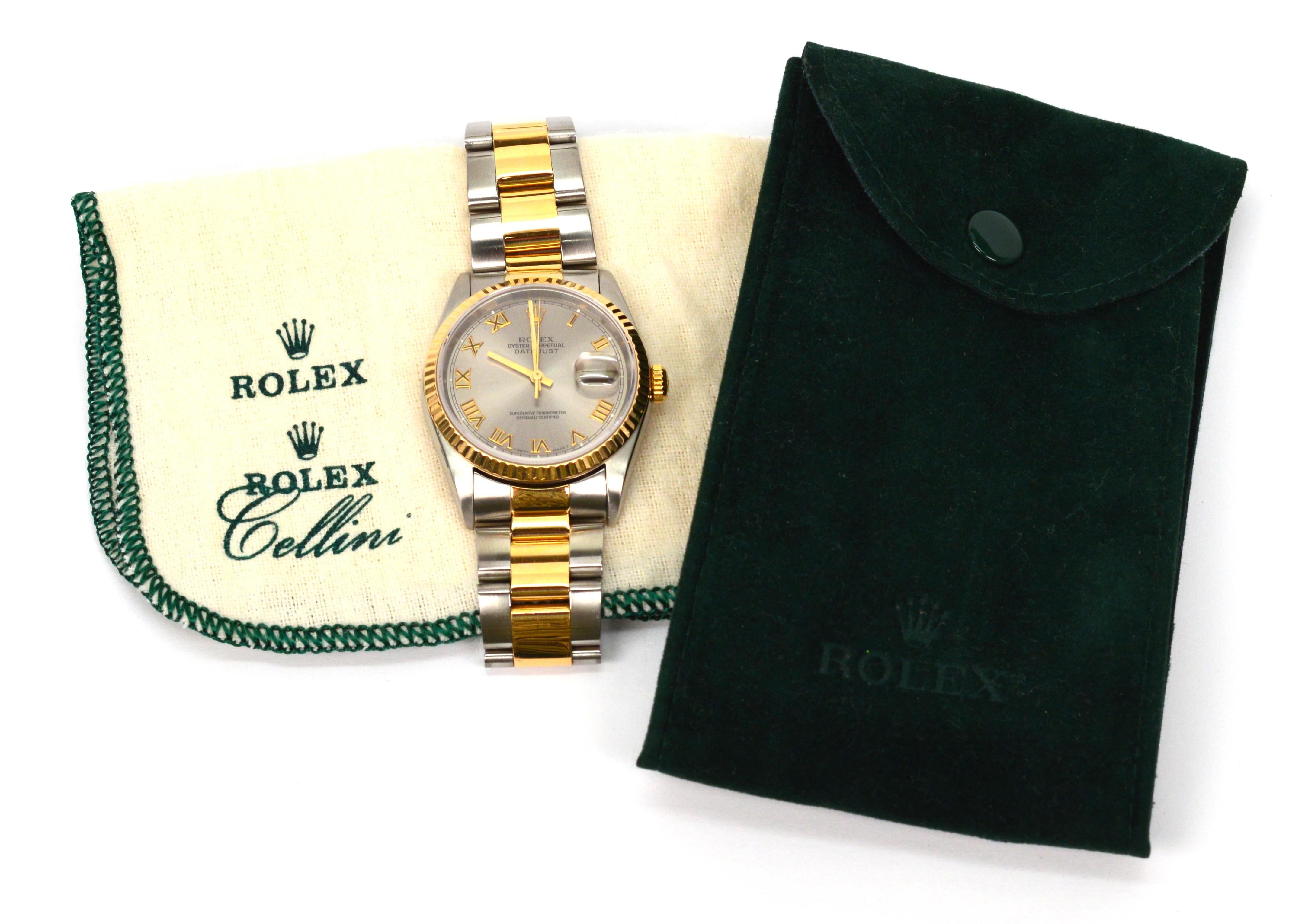 Women's or Men's Rolex Datejust Automatic Stainless Steel 18 Karat Yellow Gold Wrist Watch For Sale