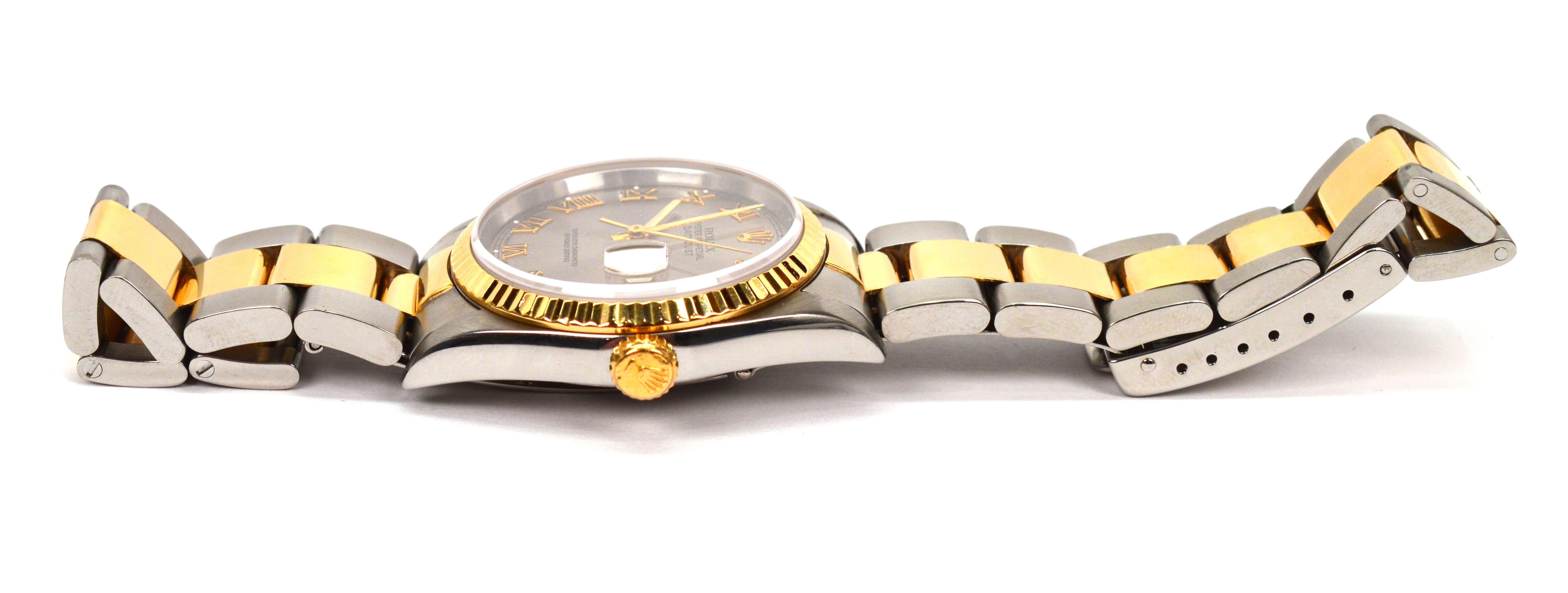 Rolex Datejust Automatic Stainless Steel 18 Karat Yellow Gold Wrist Watch For Sale 2