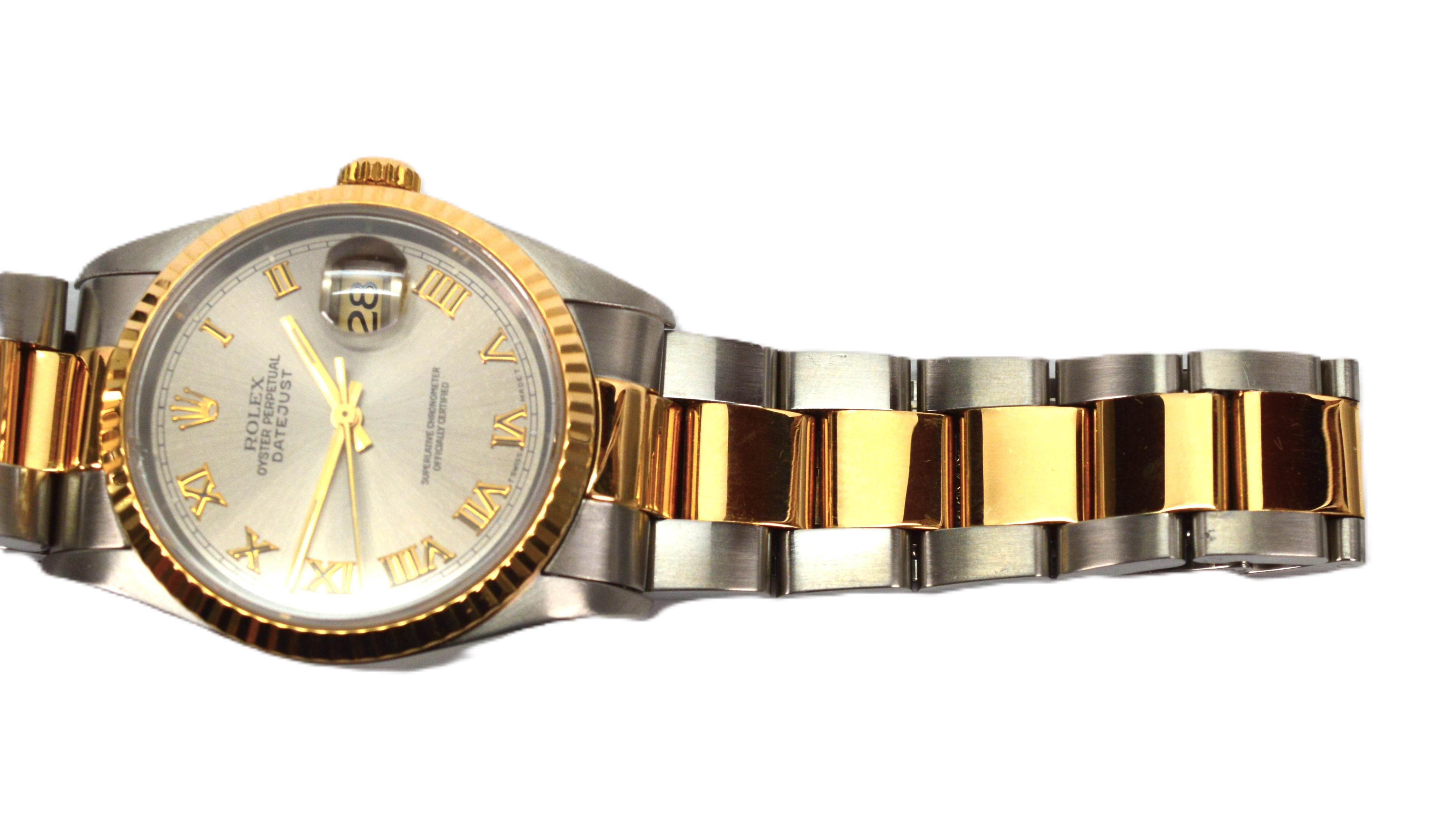 Rolex Datejust Automatic Stainless Steel 18 Karat Yellow Gold Wrist Watch For Sale 4