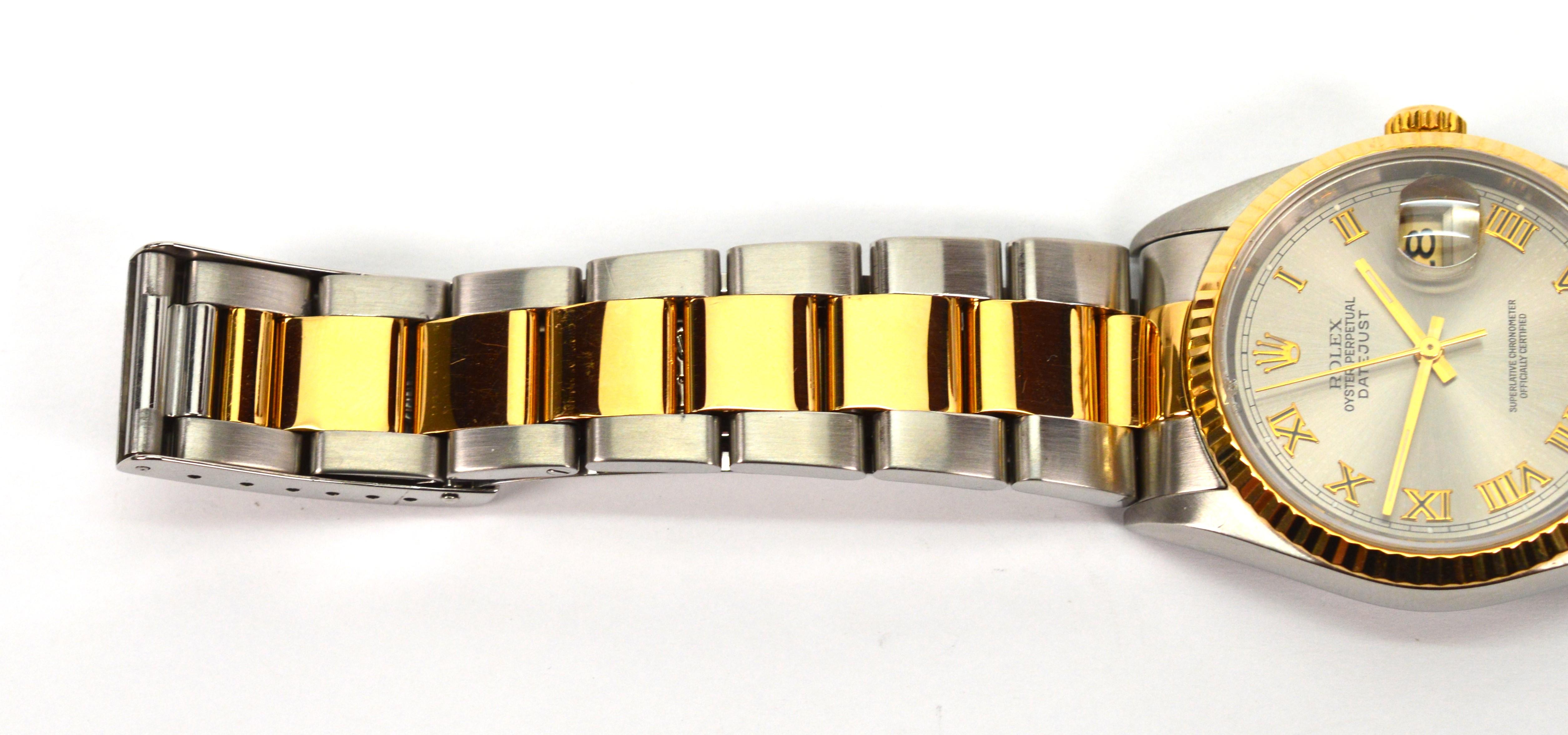 Rolex Datejust Automatic Stainless Steel 18 Karat Yellow Gold Wrist Watch For Sale 5