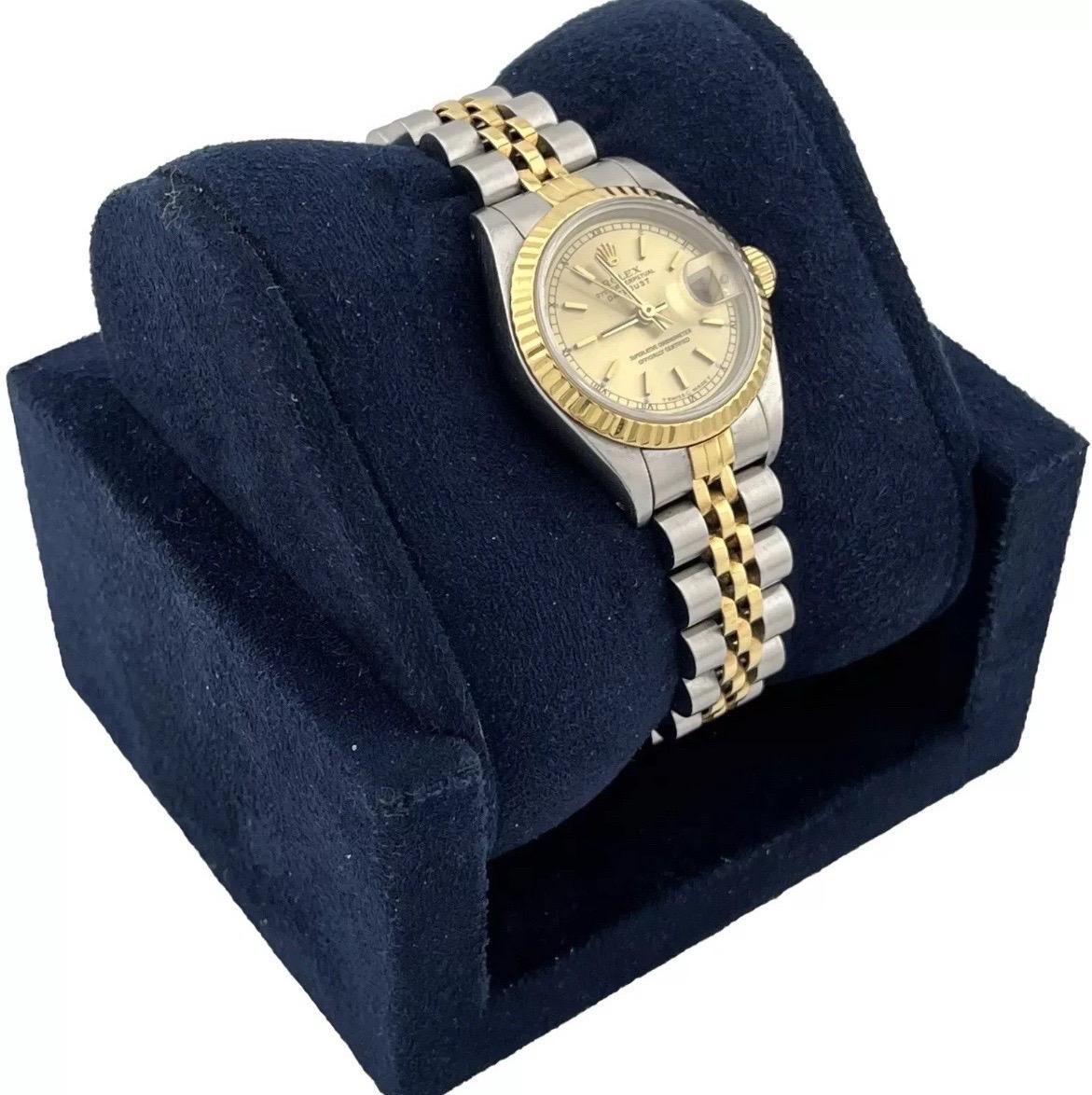 Timeless, refined, and iconic—the Rolex Datejust Ref. 69173 is a classic ladies’ timepiece that effortlessly blends elegance with everyday versatility. Crafted from stainless steel and 18K yellow gold, this two-tone beauty features a 26mm Oyster