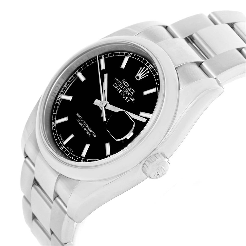 Men's Rolex Datejust Black Baton Dial Steel Men’s Watch 116200 Box For Sale