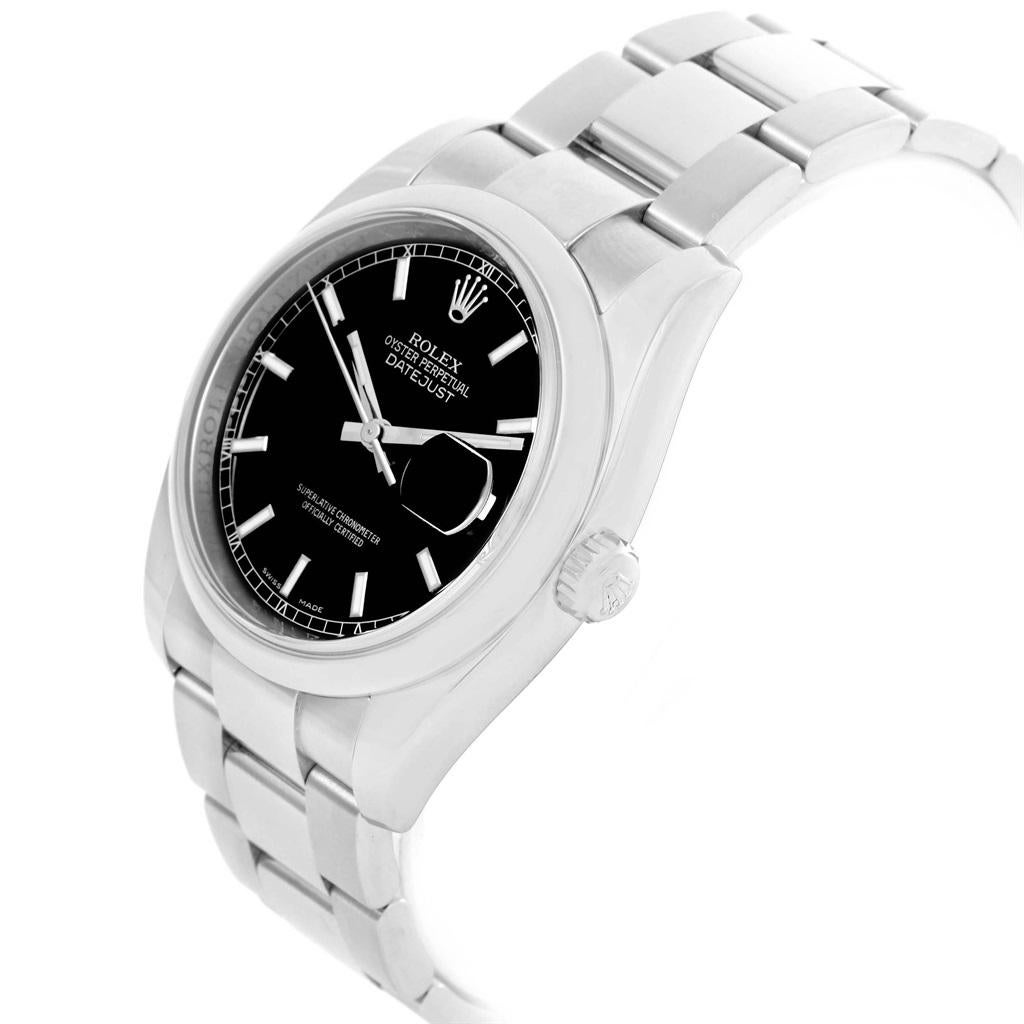 Rolex Datejust Black Baton Dial Steel Men’s Watch 116200 Box For Sale 1