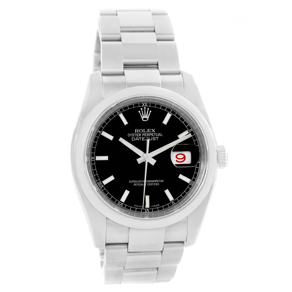 Rolex Datejust Black Baton Dial Steel Men’s Watch 116200 Box For Sale 2
