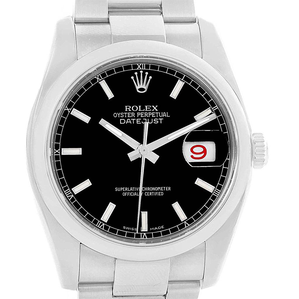 Rolex Datejust Black Baton Dial Steel Men’s Watch 116200 Box For Sale