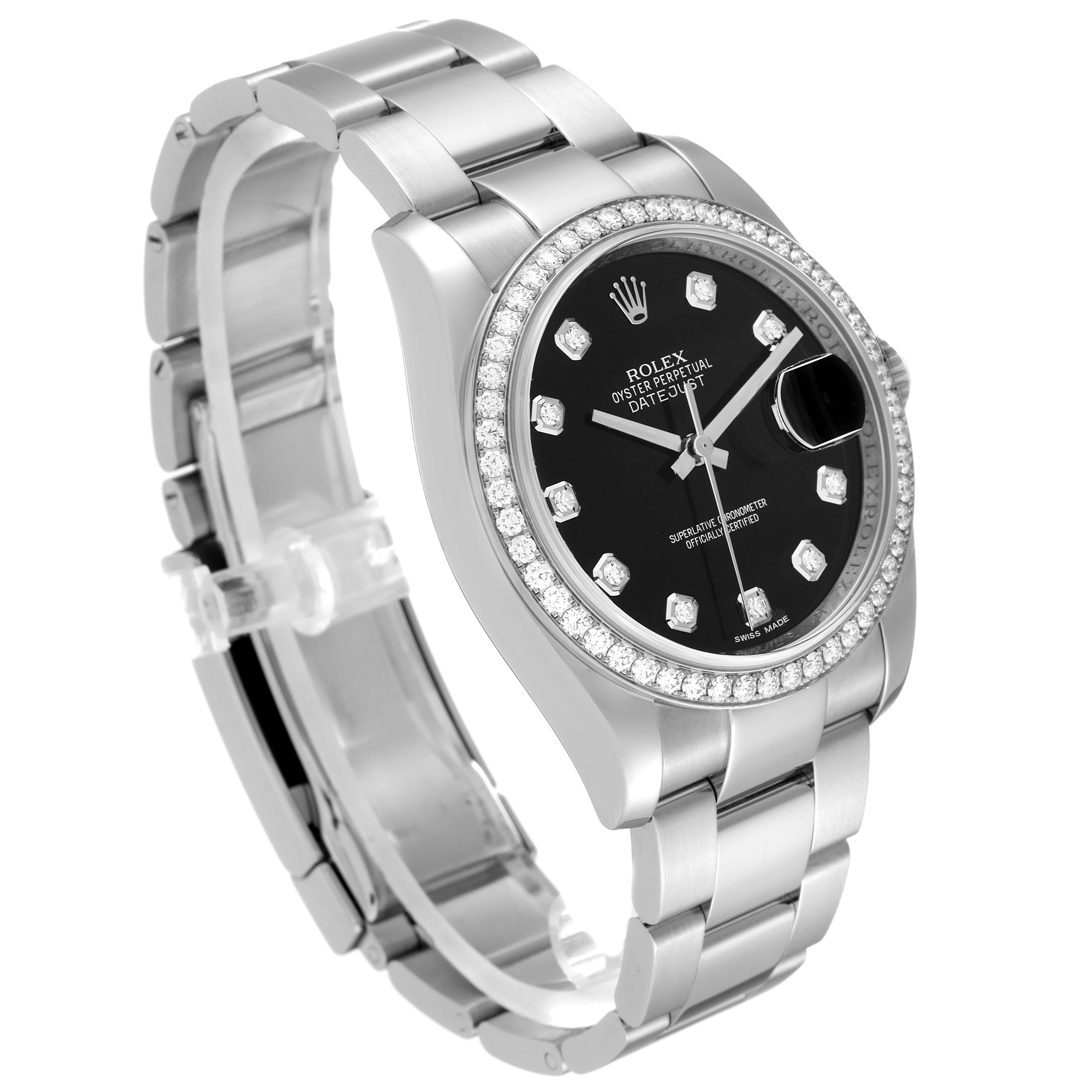 Rolex Datejust Black Dial Diamond Steel Mens Watch 116244 en vente 6