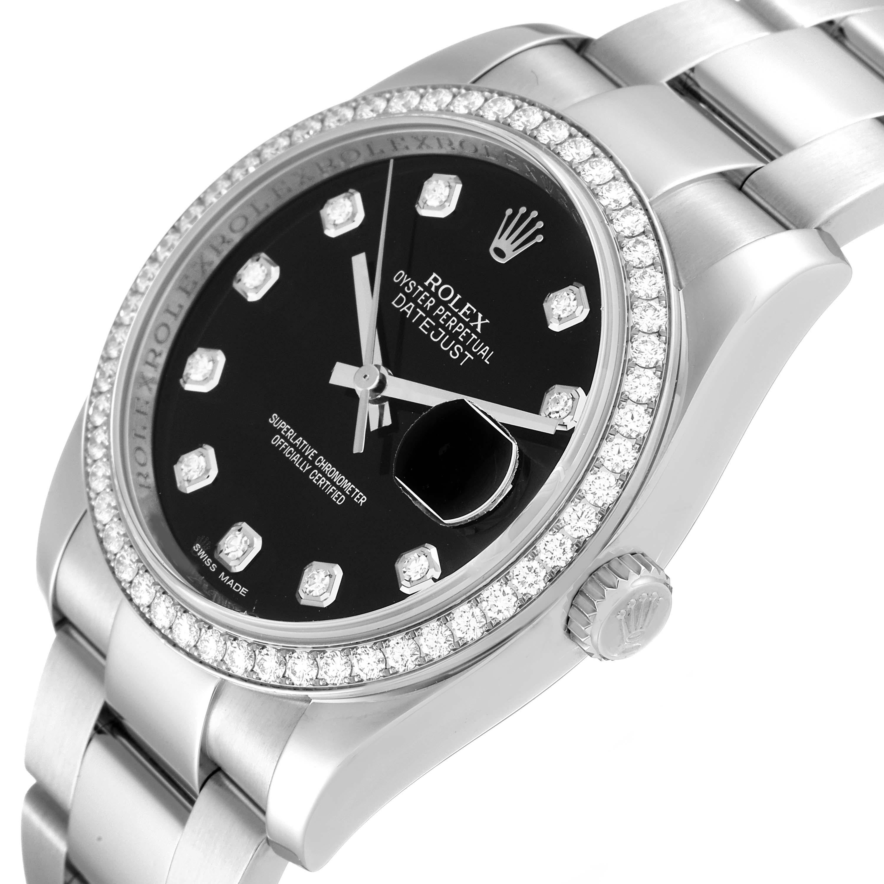 Rolex Datejust Black Dial Diamond Steel Mens Watch 116244 en vente 2