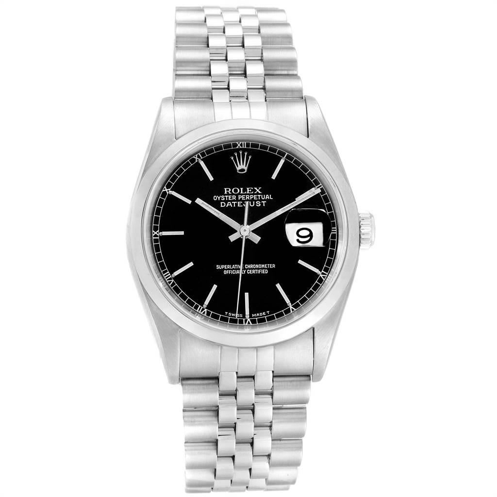 Rolex Datejust Black Dial Jubilee Bracelet Steel Men's Watch 16200 In Good Condition For Sale In Atlanta, GA