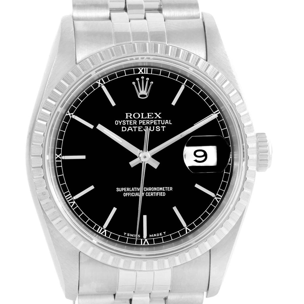 Rolex Datejust Black Dial Jubilee Bracelet Steel Men's Watch 16220 For Sale 7